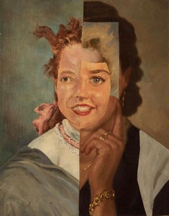 "Studio Sketch of Jillian", Surrealist, Brown, Collage, Acrylic Painting, 2013