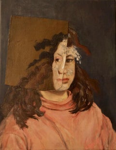 "Boceto de Estudio de Valerie", Surrealista, Marrón, Rosa, Collage, Pintura Acrílica