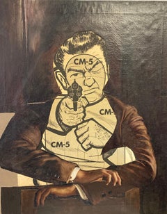 "Práctica de tiro", surrealista, retrato, técnica mixta, pintura acrílica