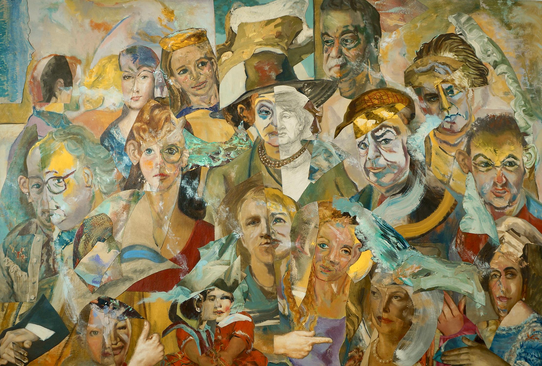 « The Lonely Crowd », surréaliste, portrait, techniques mixtes, peinture acrylique