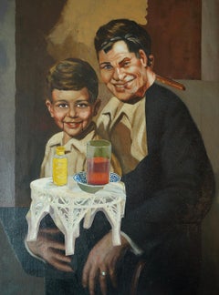 "The Two Dummies", surrealistisch, braun, hellbraun, grau, Mischtechnik, Acrylmalerei