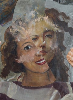 "Thumbs Up", contemporaneo, ritratto, marrone, grigio, collage, pittura acrilica