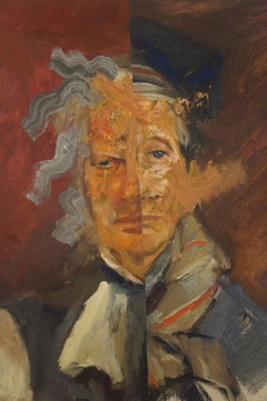 "Time Passes #1", Surrealist, Portrait, Grey, Red, Collage, Acrylic Painting