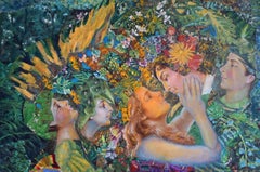 "Tip Toe Kiss", Contemporary, Forest, Green, Collage, Acrylic, Mixed Media