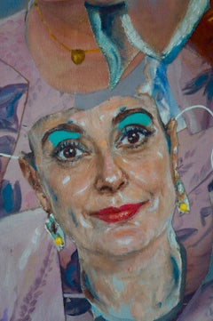 "Giovane debuttante con la maschera della madre", acrilico, tecnica mista, pittura