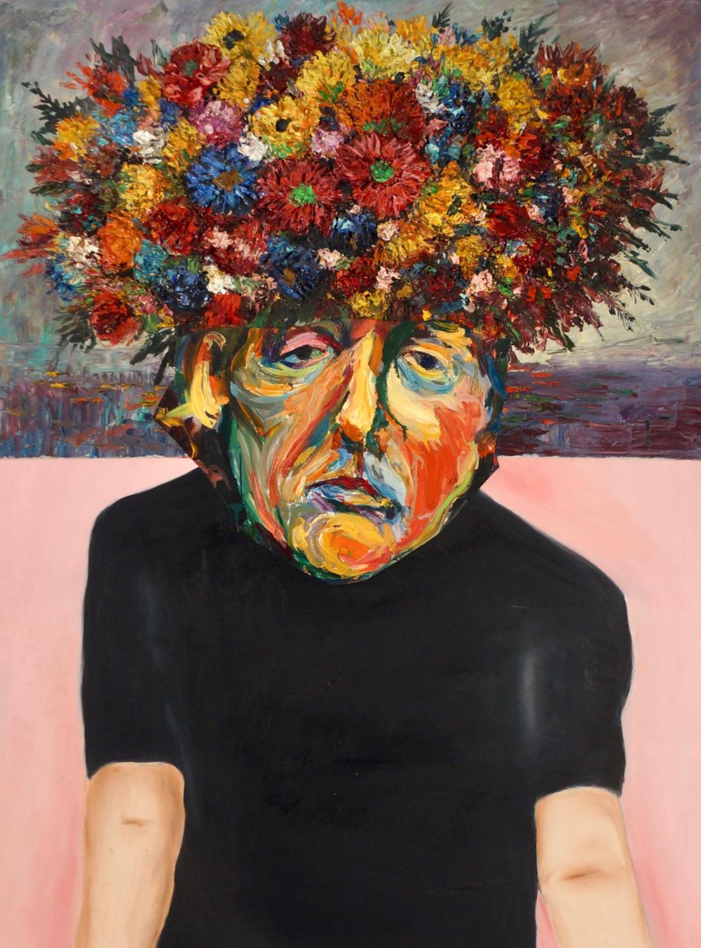 "Young Man with a Bouquet of his own Thoughts", acrylic, collage, painting - Mixed Media Art by John Baker