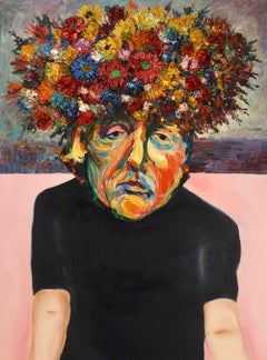 "Young Man with a Bouquet of his own Thoughts", acrylic, collage, painting