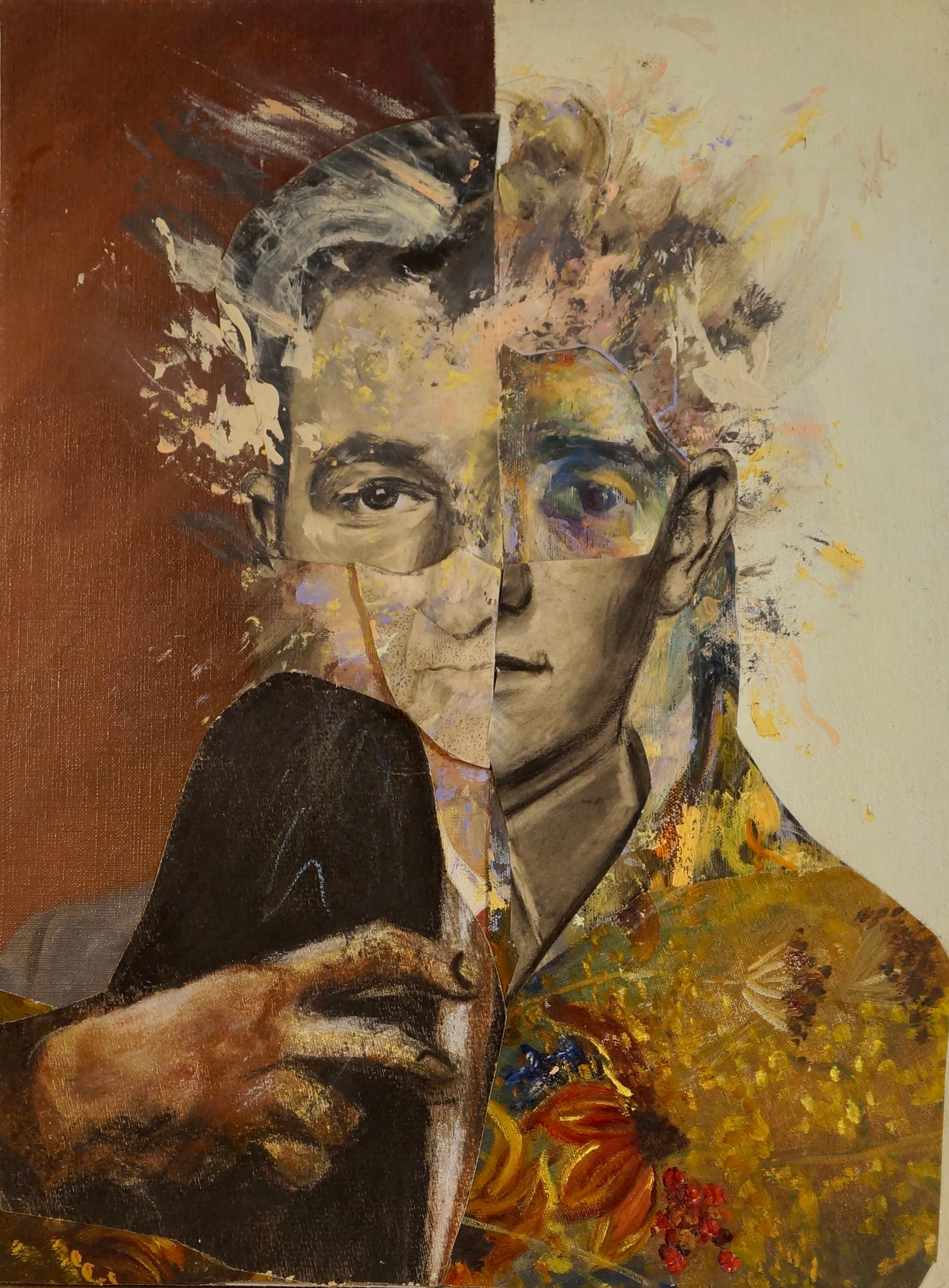 "Giovane uomo con un dispositivo", Contemporaneo, Tecnica mista, Collage, Pittura, 2018 - Painting di John Baker