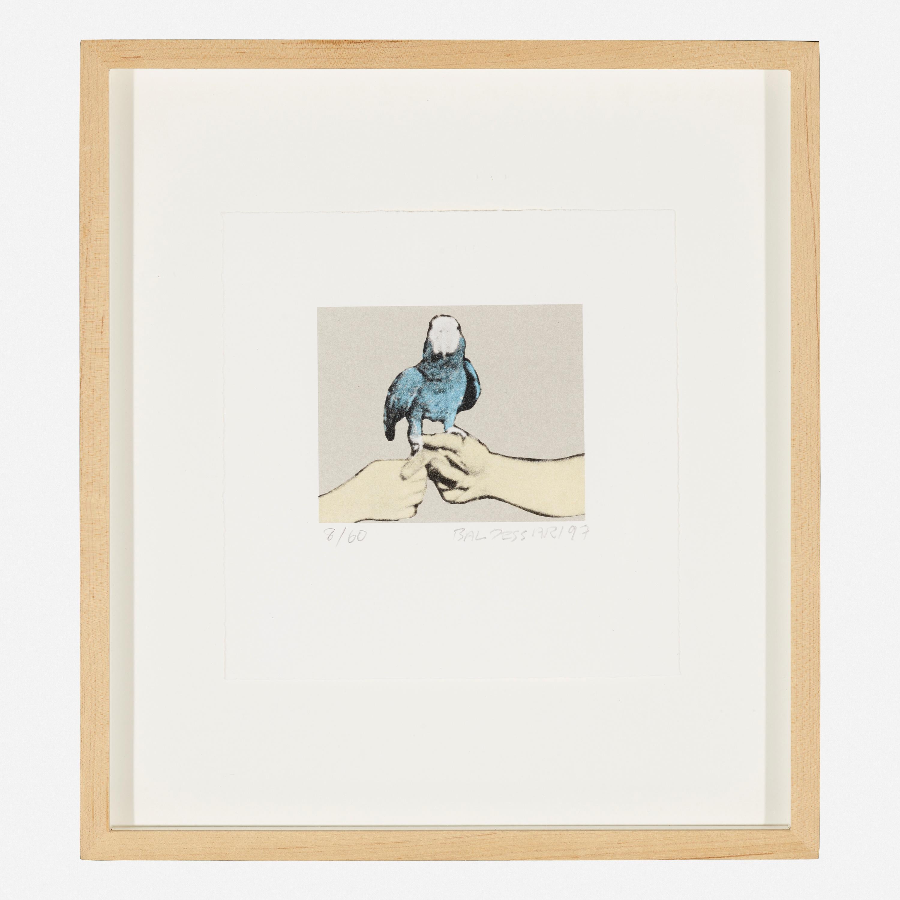 John Baldessari (1931-2020)
Gremium #2 , 1997
Aus der Serie Zwei Pferde mit Reitern (mit Blue Parrot)
Farblithographie auf Rives BFK Papier
Signiert, datiert und nummeriert am unteren Rand "8/60 Baldessari 97". 
Ausgabe 8 von 60.
Blatt: 7½ h × 7¼ w