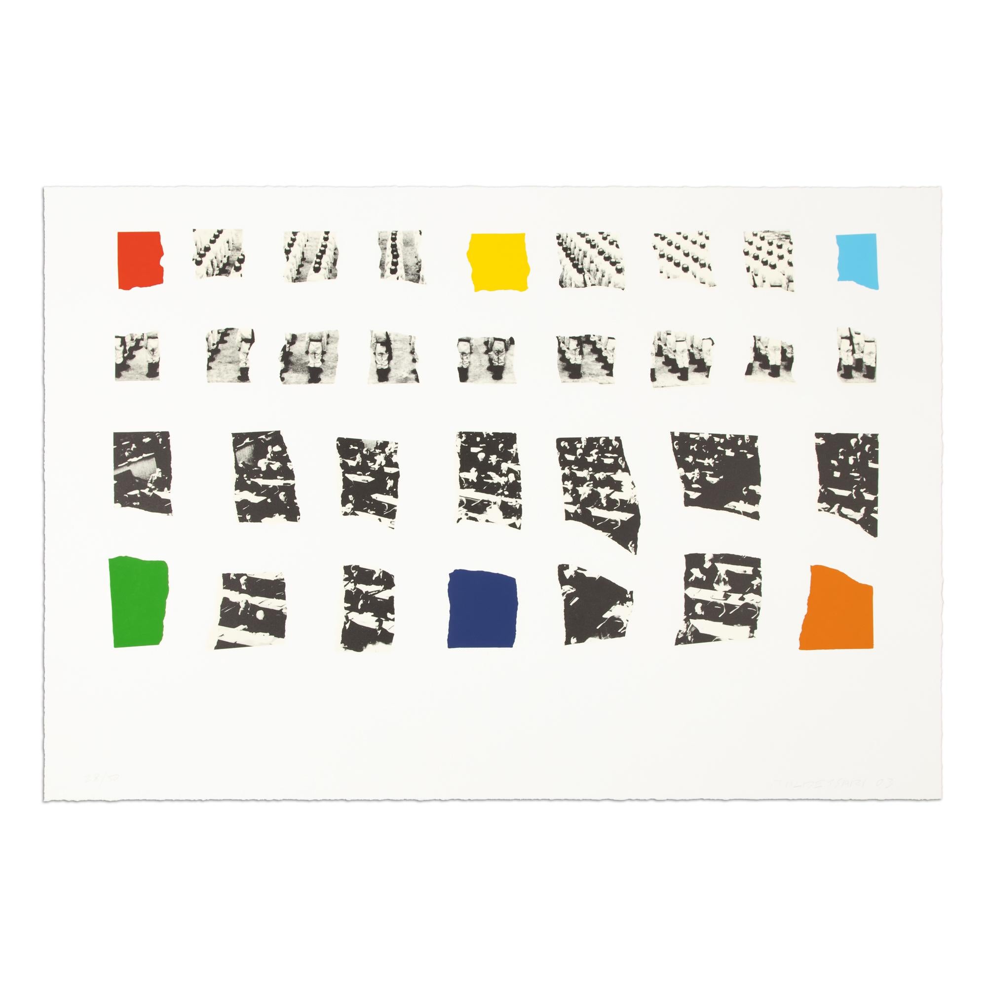 John Baldessari (American, 1931-2020)
Two Assemblages (with R, O, Y, G, B, V Opaque), 2003
Medium: Lithograph and screen print on vellum
Dimensions: 61.6 x 91.5 cm
Edition of 50: Hand-signed, numbered and dated
Condition: Excellent