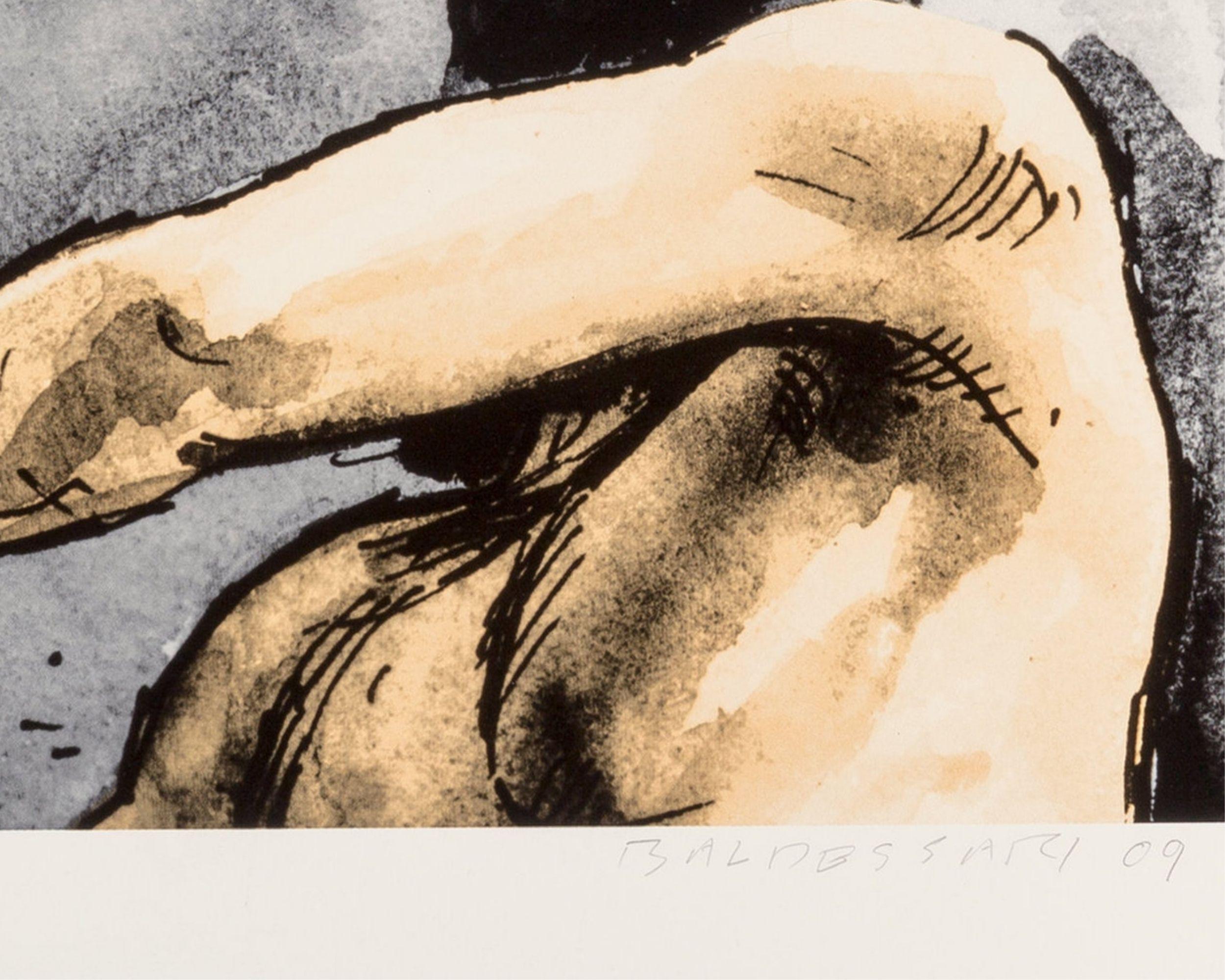 Des sourcils relevés / Des têtes tournées / Figure avec globe - Imprimé Baldessari - Gris Figurative Print par John Baldessari