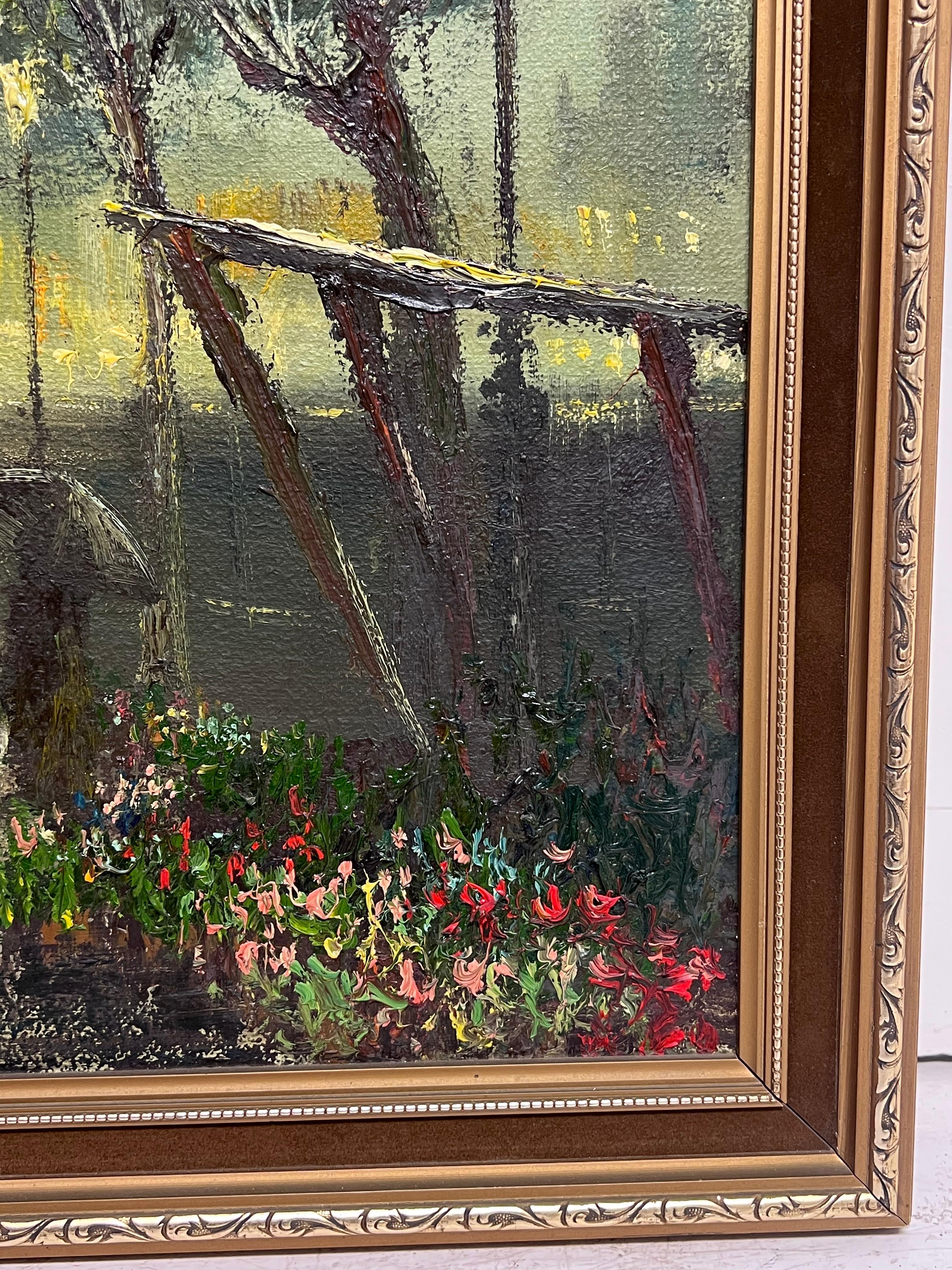 Fine Large British Impressionist Signed Oil Painting Twilight City Street Scene im Angebot 9