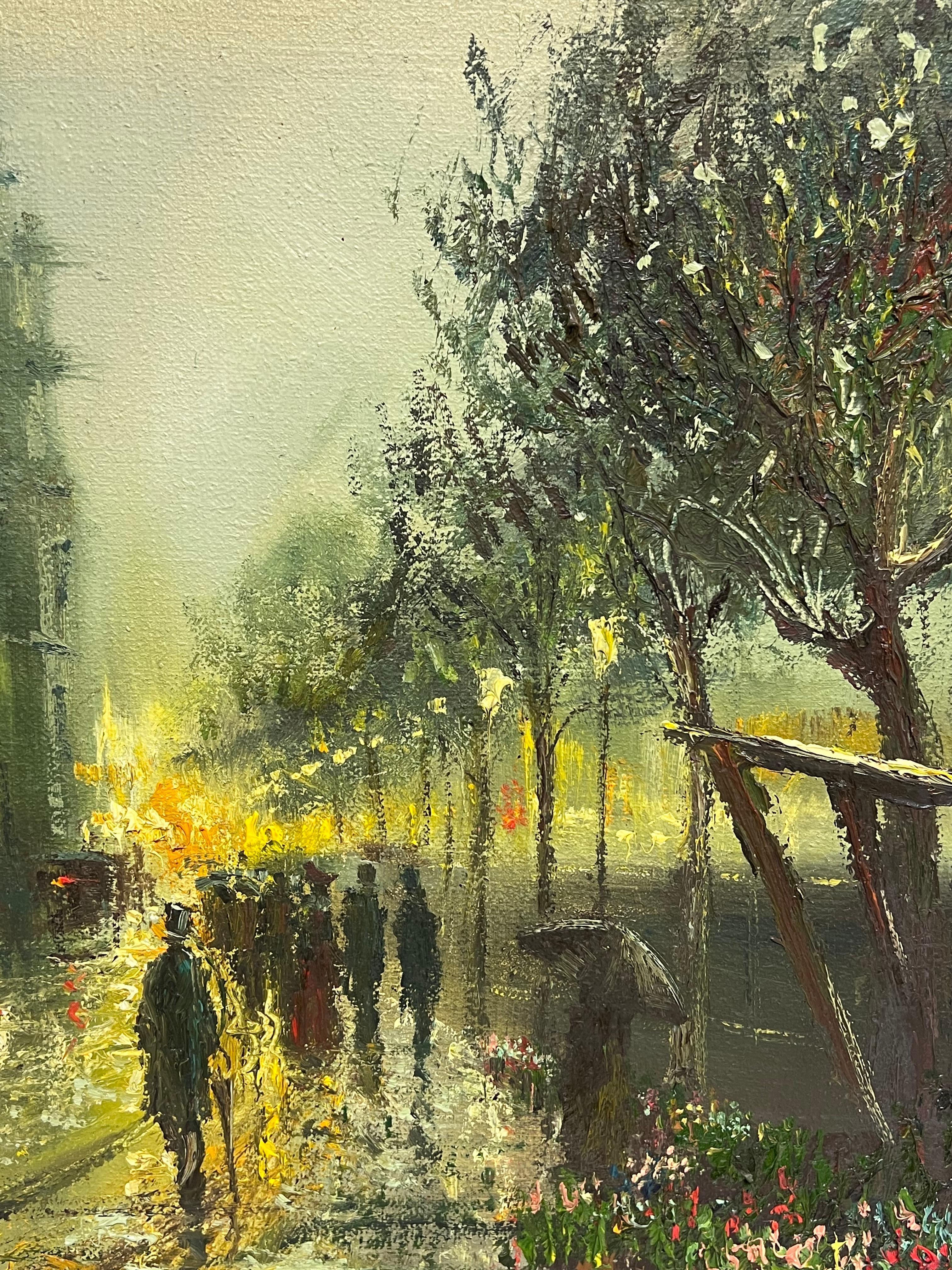 Fine Large British Impressionist Signed Oil Painting Twilight City Street Scene im Angebot 10