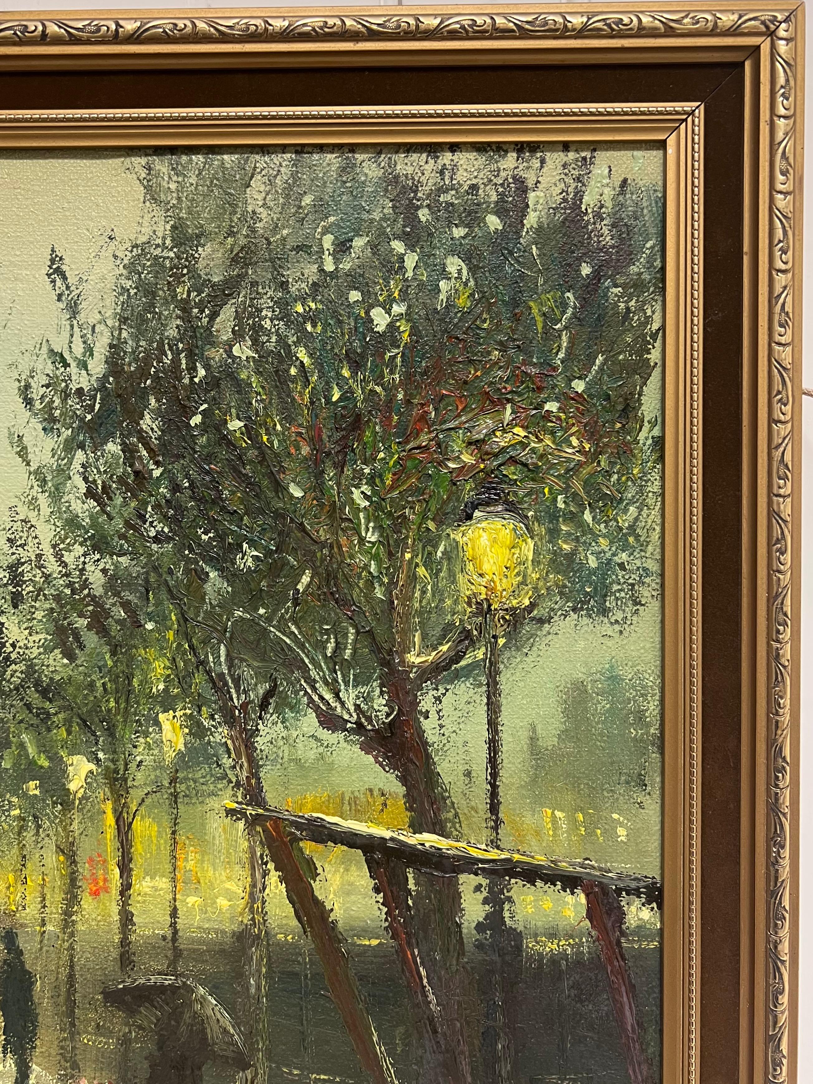 Fine Large British Impressionist Signed Oil Painting Twilight City Street Scene im Angebot 5