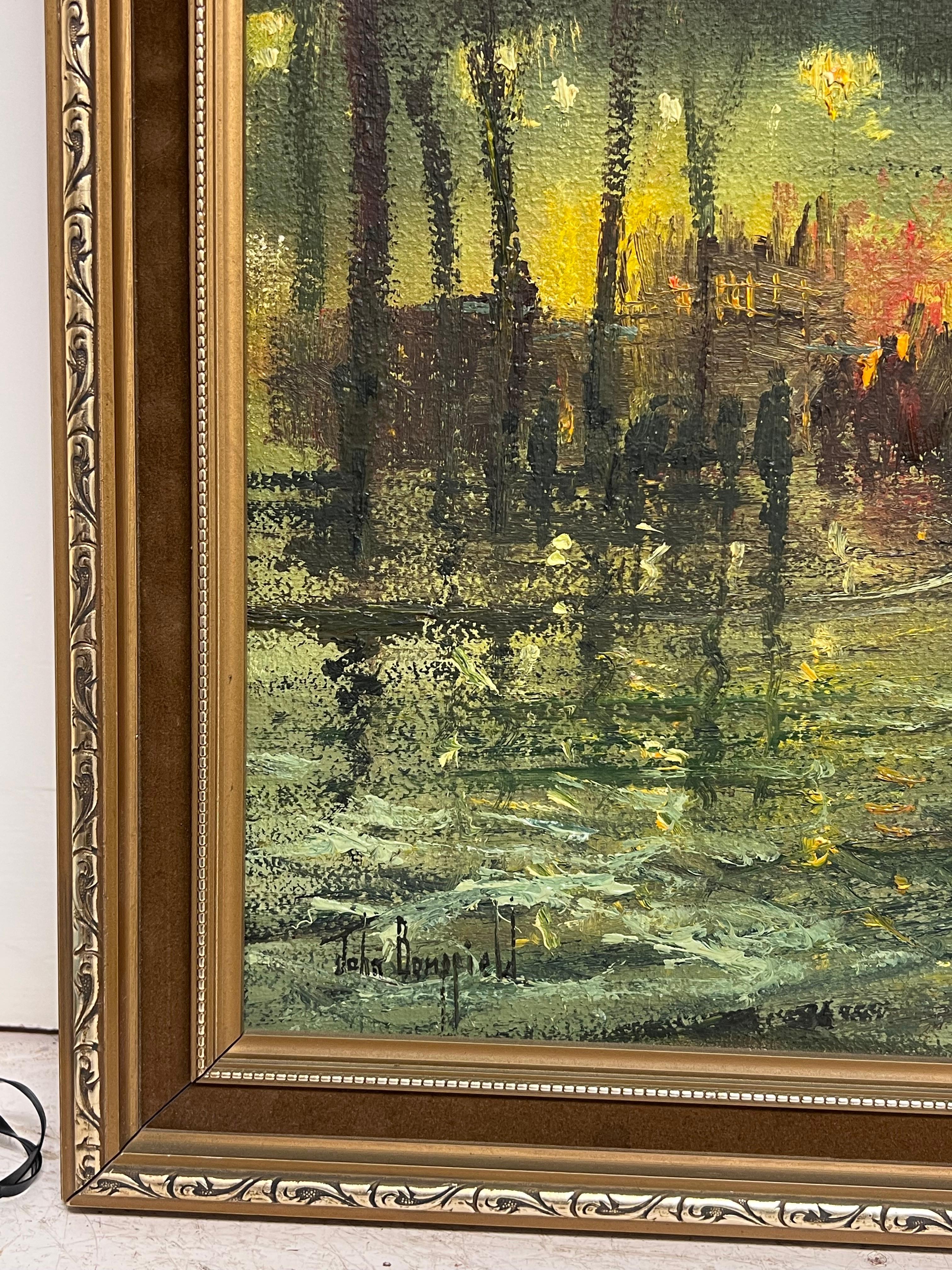 Fine Large British Impressionist Signed Oil Painting Twilight City Street Scene im Angebot 6