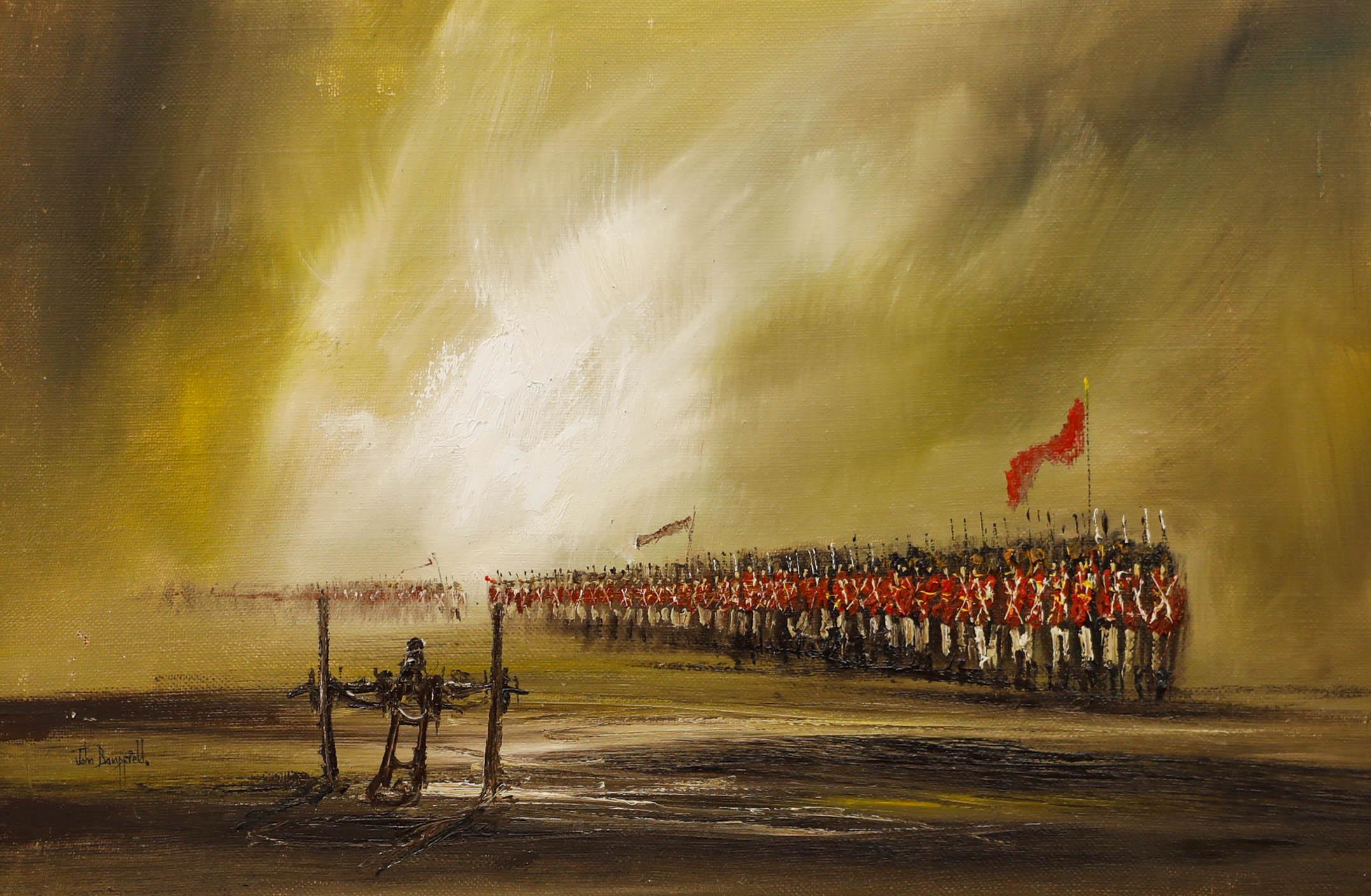 John Bampfield (nato nel 1947) - Olio del XX secolo incorniciato, Avanzamento della fanteria in vendita 1