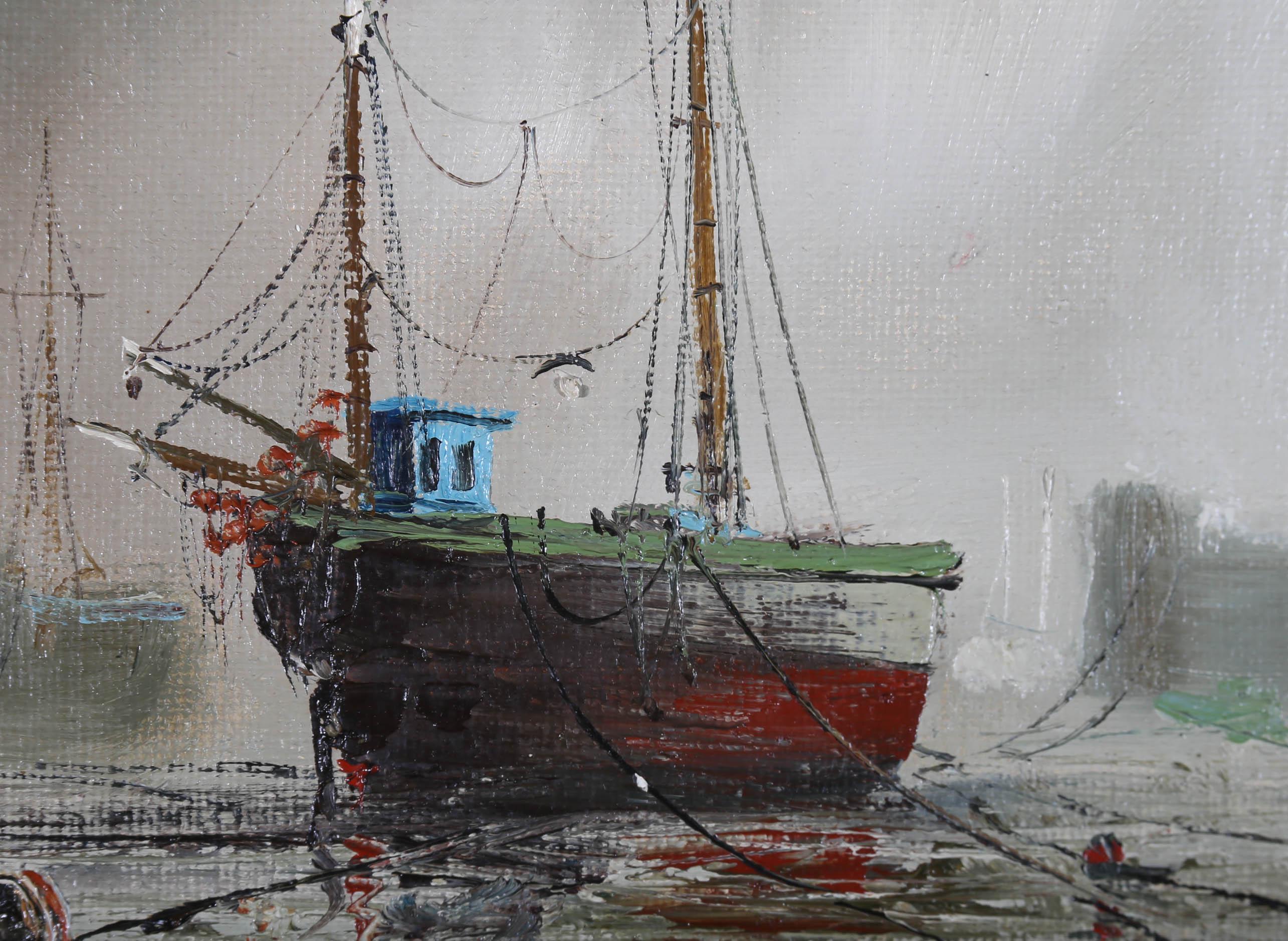 John Bampfield (nato nel 1947) - Olio contemporaneo incorniciato, Porto 4