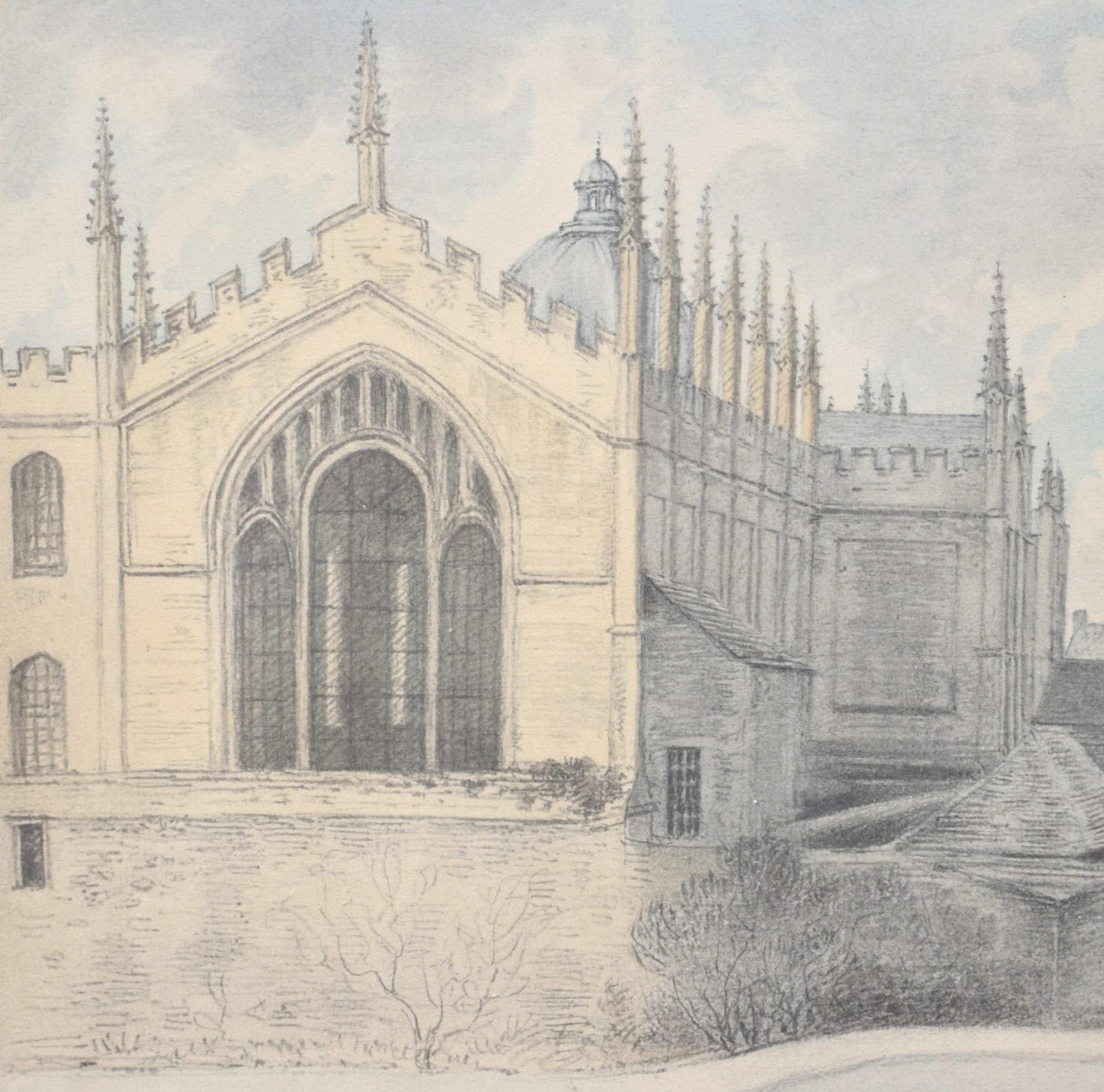 New College, View from the Master's Lodgings lithograph by John Malchair - Print by John Baptist Malchair