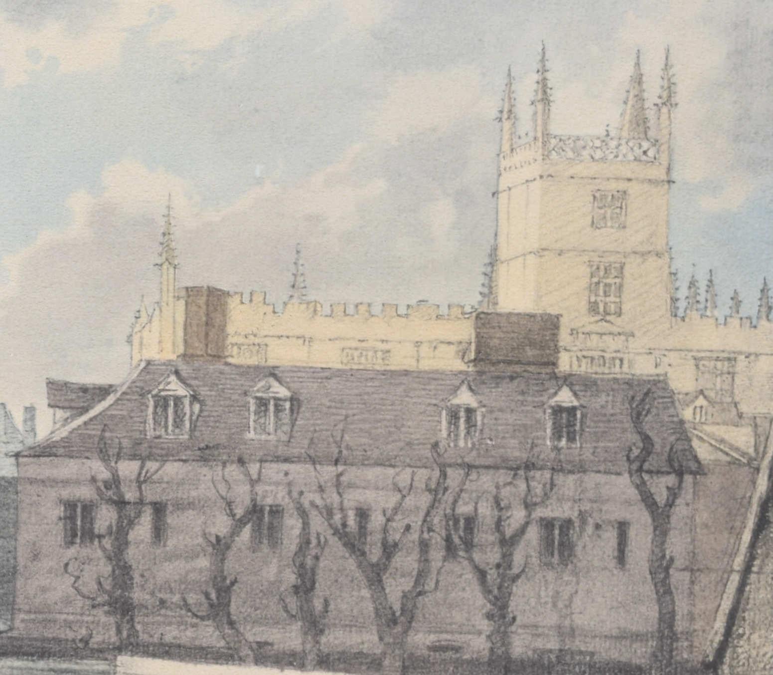 Lithographie du New College, Vue de la Master''s Lodgings par John Malchair - Gris Landscape Print par John Baptist Malchair