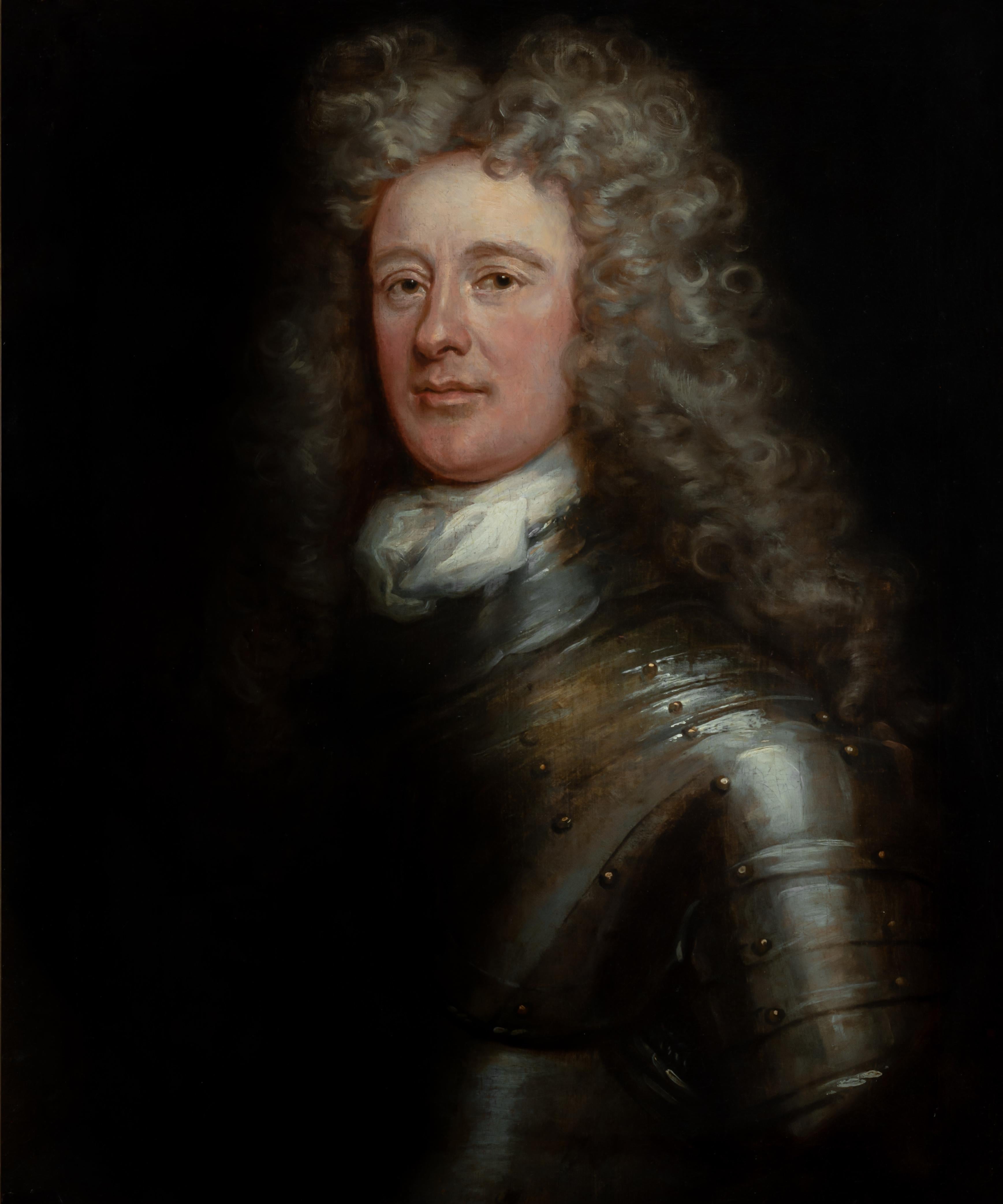 Ritratto di gentiluomo, David Erskine, 13° Laird of Dun, con indosso un'armatura c.1700 in vendita 1