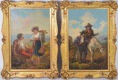 Antique 19th c. Pair of Figural Genre Oil Paintings by John Barker