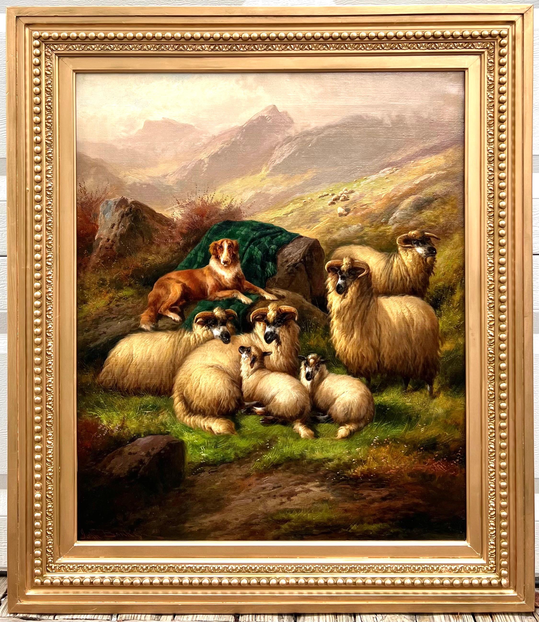 Highland Sheep, Scotland - Victorian Painting by John Barker