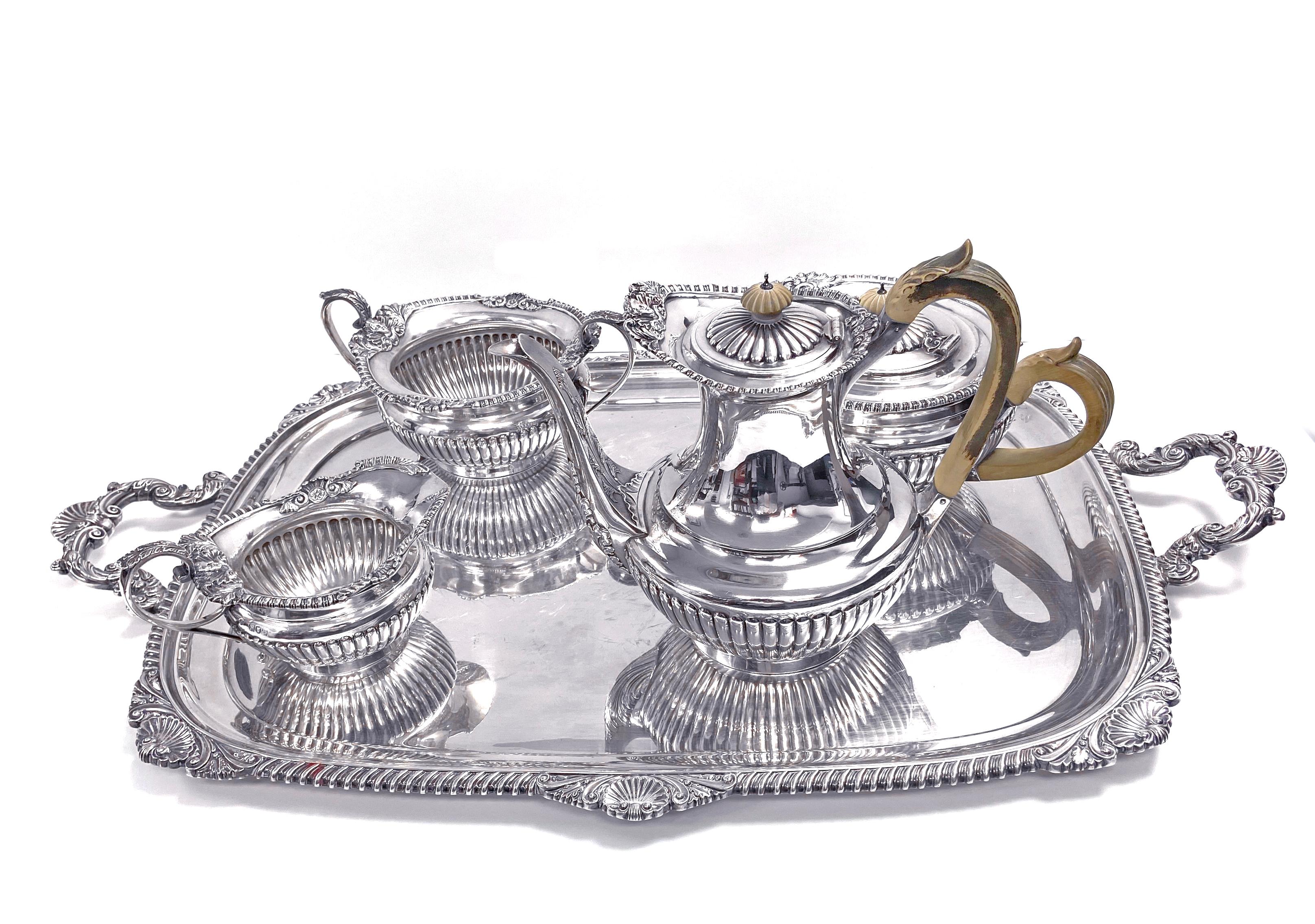 Regency John Barnard & Son English Sterling Silver Tea and Coffee Set, London, 1898