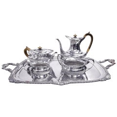 Antique John Barnard & Son English Sterling Silver Tea and Coffee Set, London, 1898