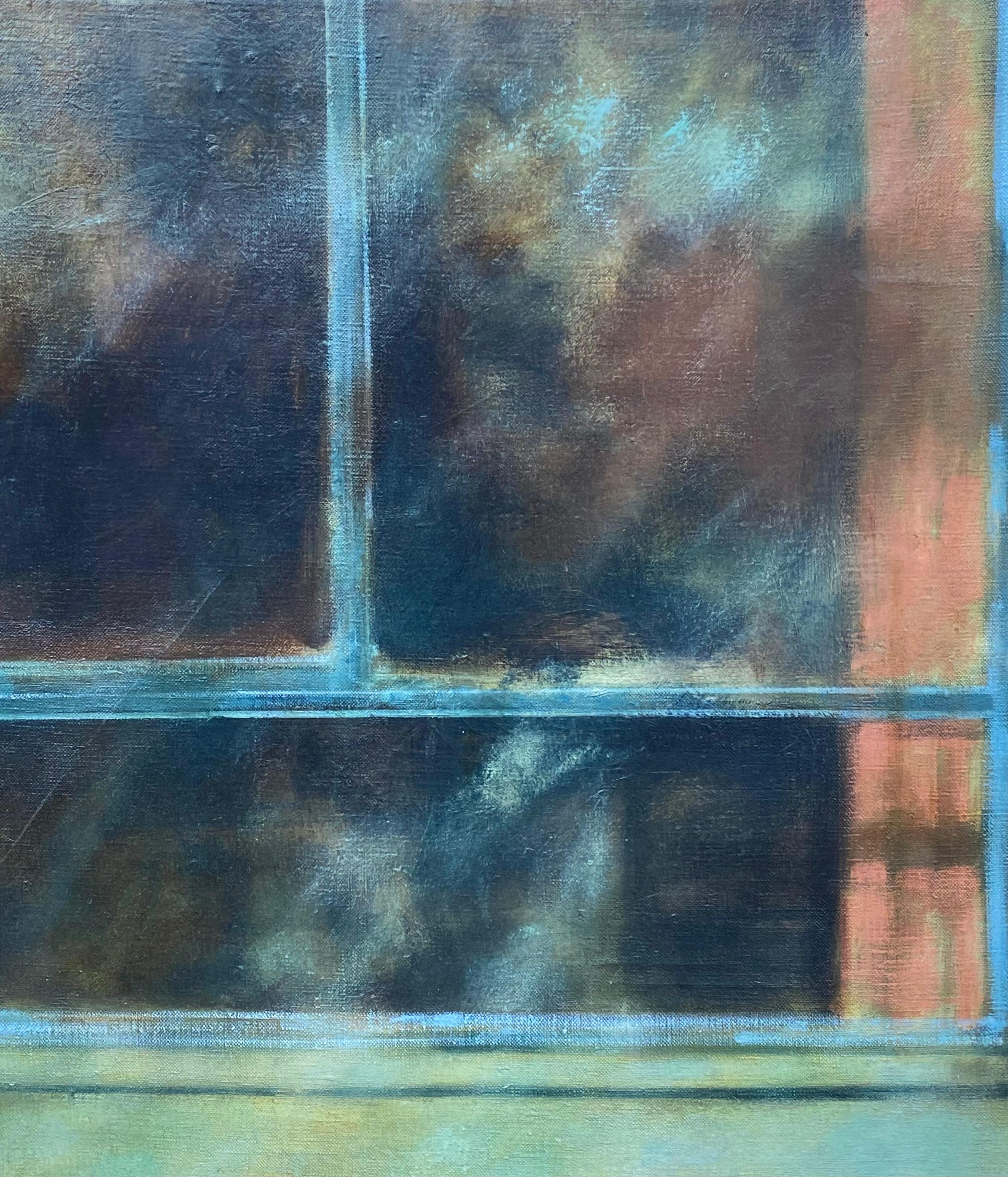 
Very unique original oil on canvas painting by the well known American artist, John Barnes Dobbs.  Titled “Motel Window” and if you look carefully you can see two figures (faces) looking out of the window in the top right and left pane of the