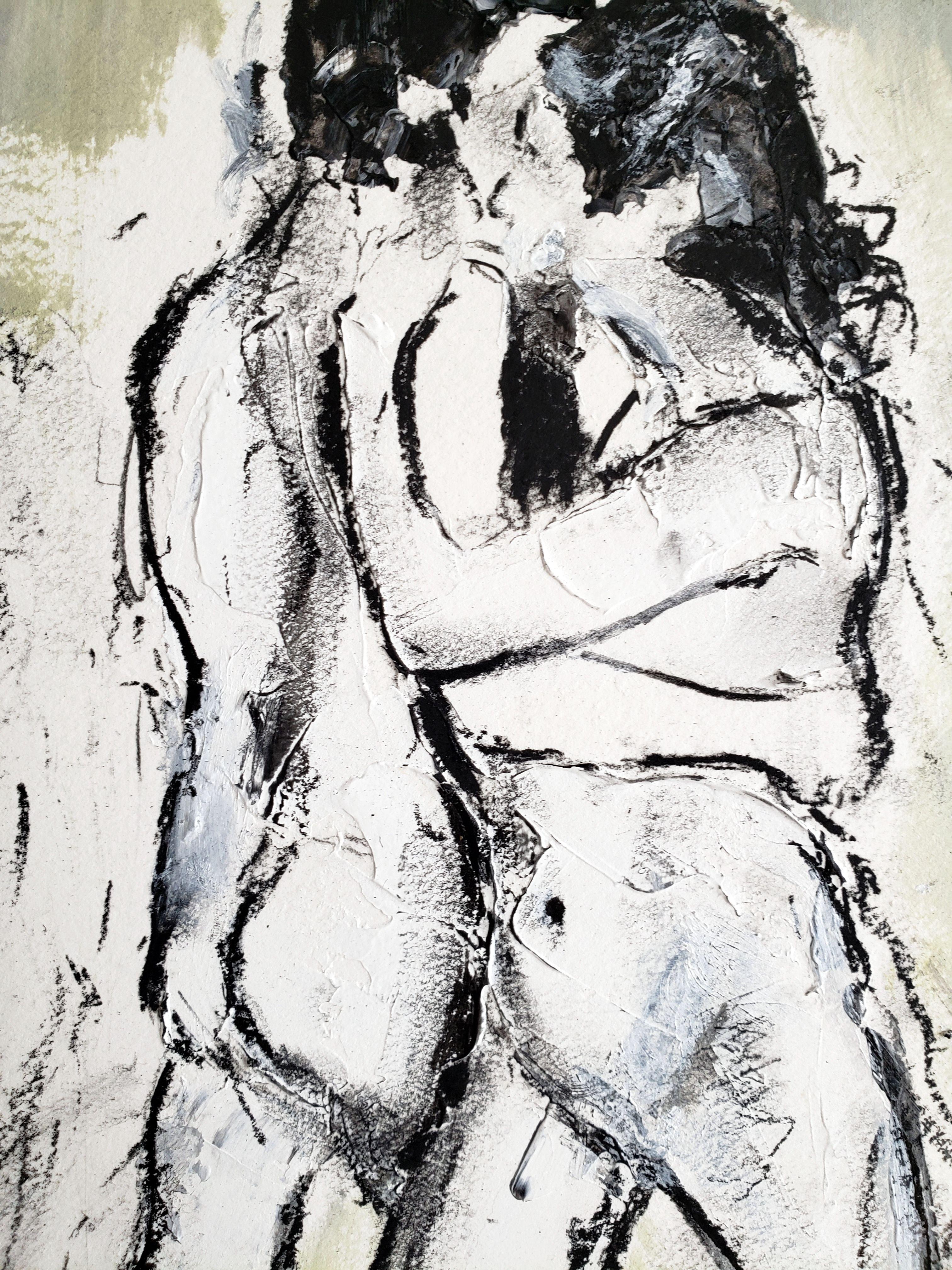 This is part of my new series of raw and emotive paintings that keep it simple but will make you feel something. They are painted on heavy duty fine art paper and look fantastic when matted and framed. This particular painting shows two nude people