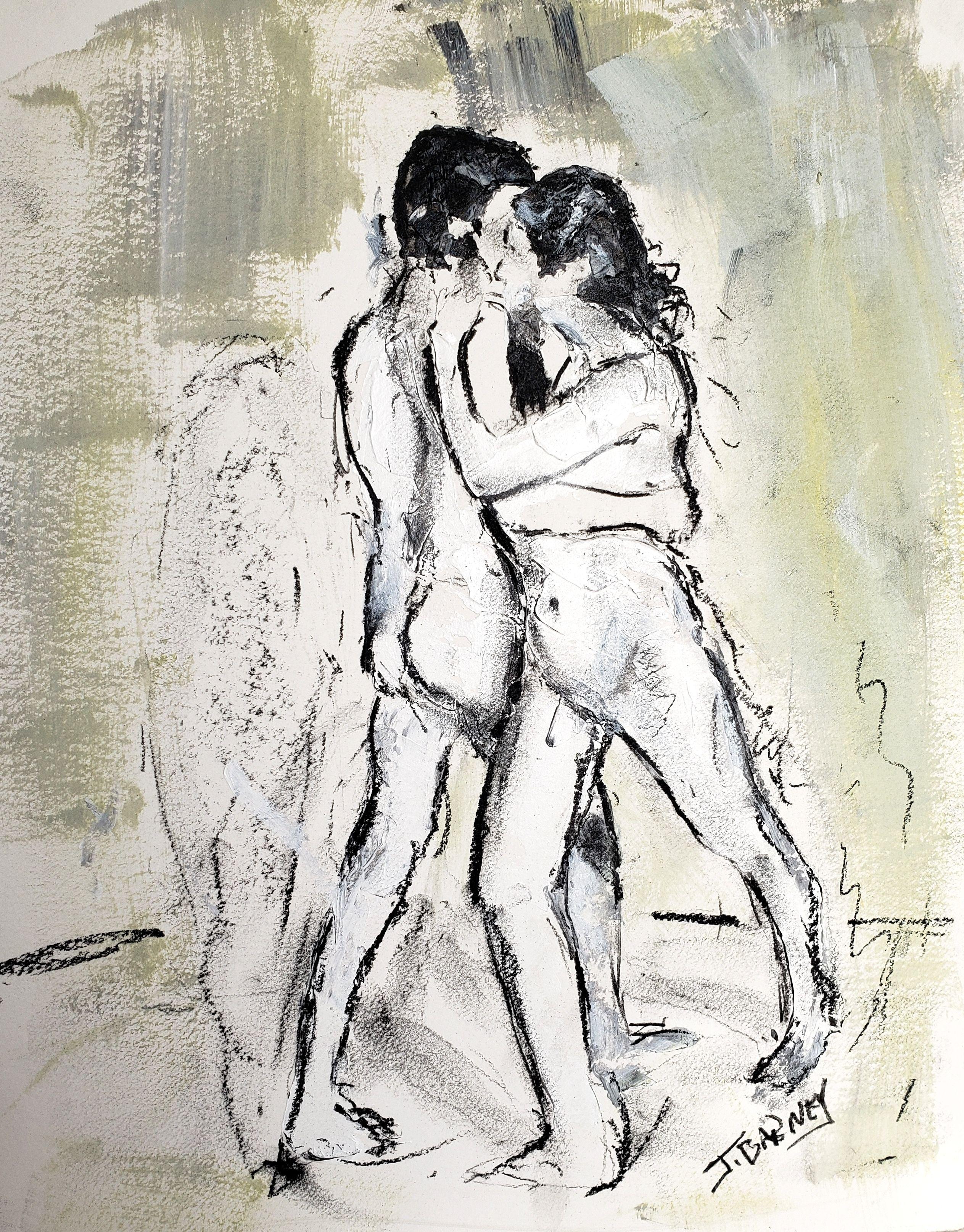 Nude Painting John Barney - Un moment de courtoisie, peinture, acrylique sur papier