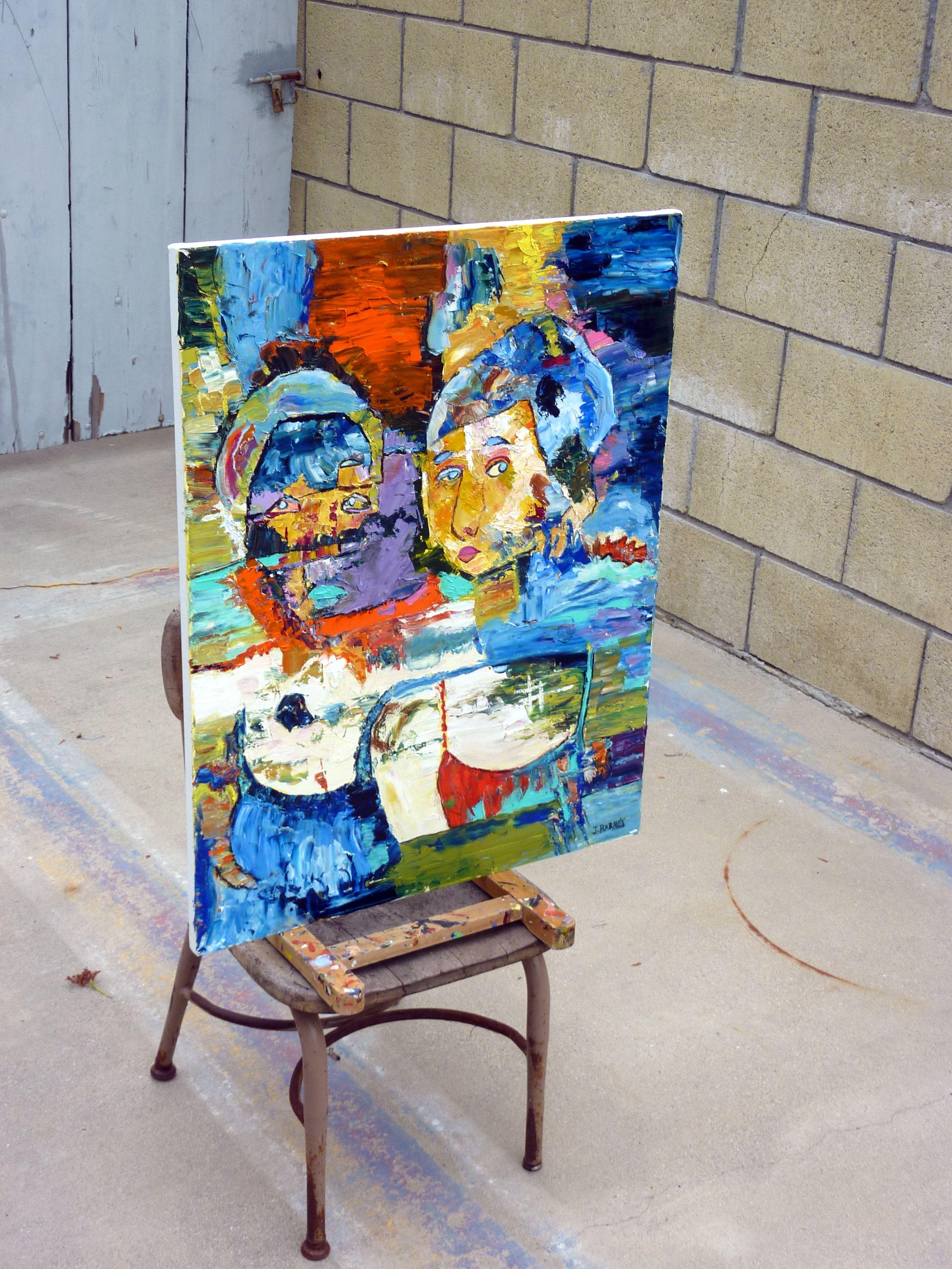Two, Painting, Oil on Canvas - Gray Abstract Painting by John Barney