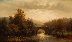 John Barrett (1822-1893) - Framed Oil, Old Stone Bridge near Barnstaple