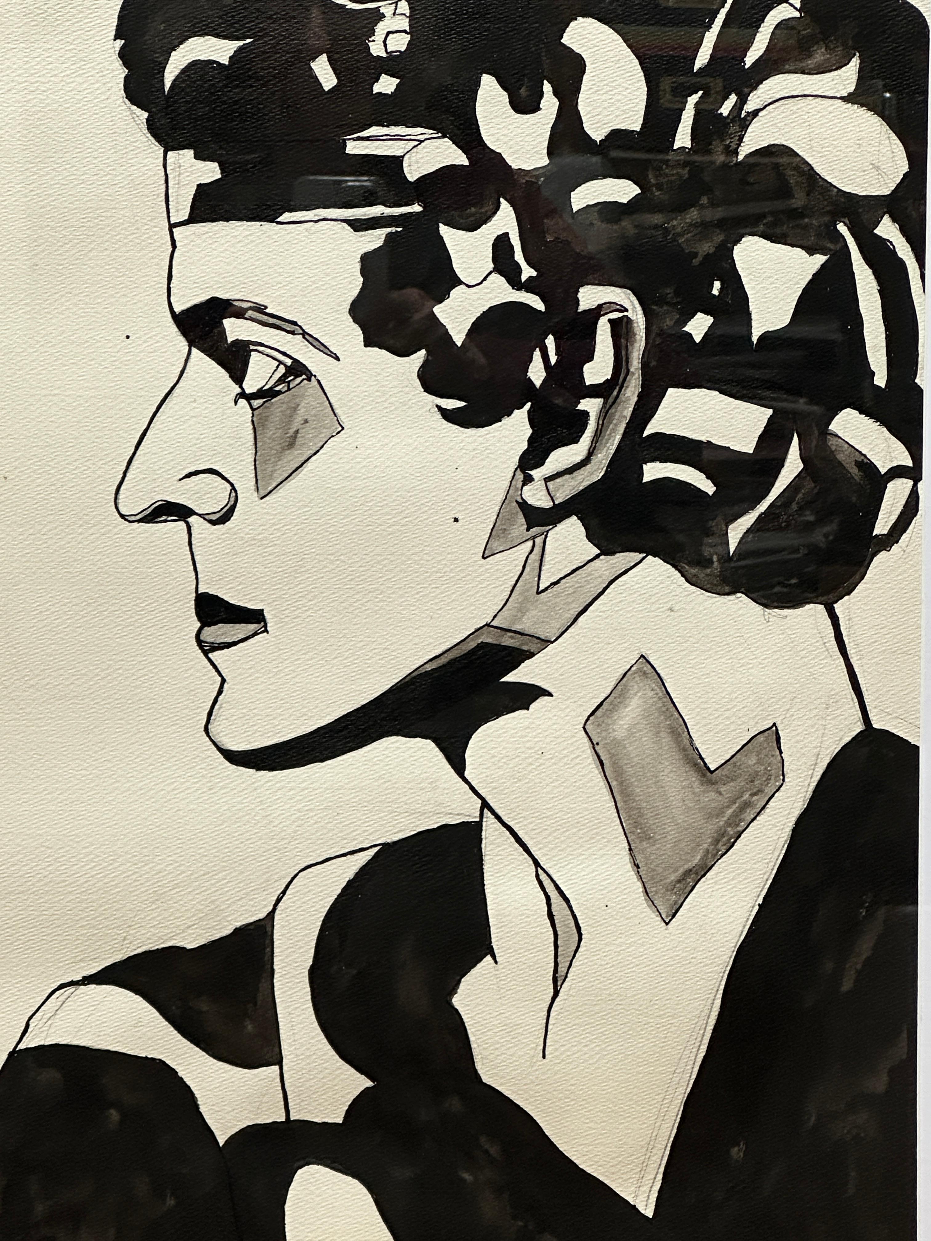 La représentation de personnages de théâtre dans les arts visuels a longtemps été un moyen d'explorer les profondeurs de l'émotion et de l'identité humaines. Dans ce portrait de profil en noir et blanc de John Barrymore dans le rôle d'Hamlet,