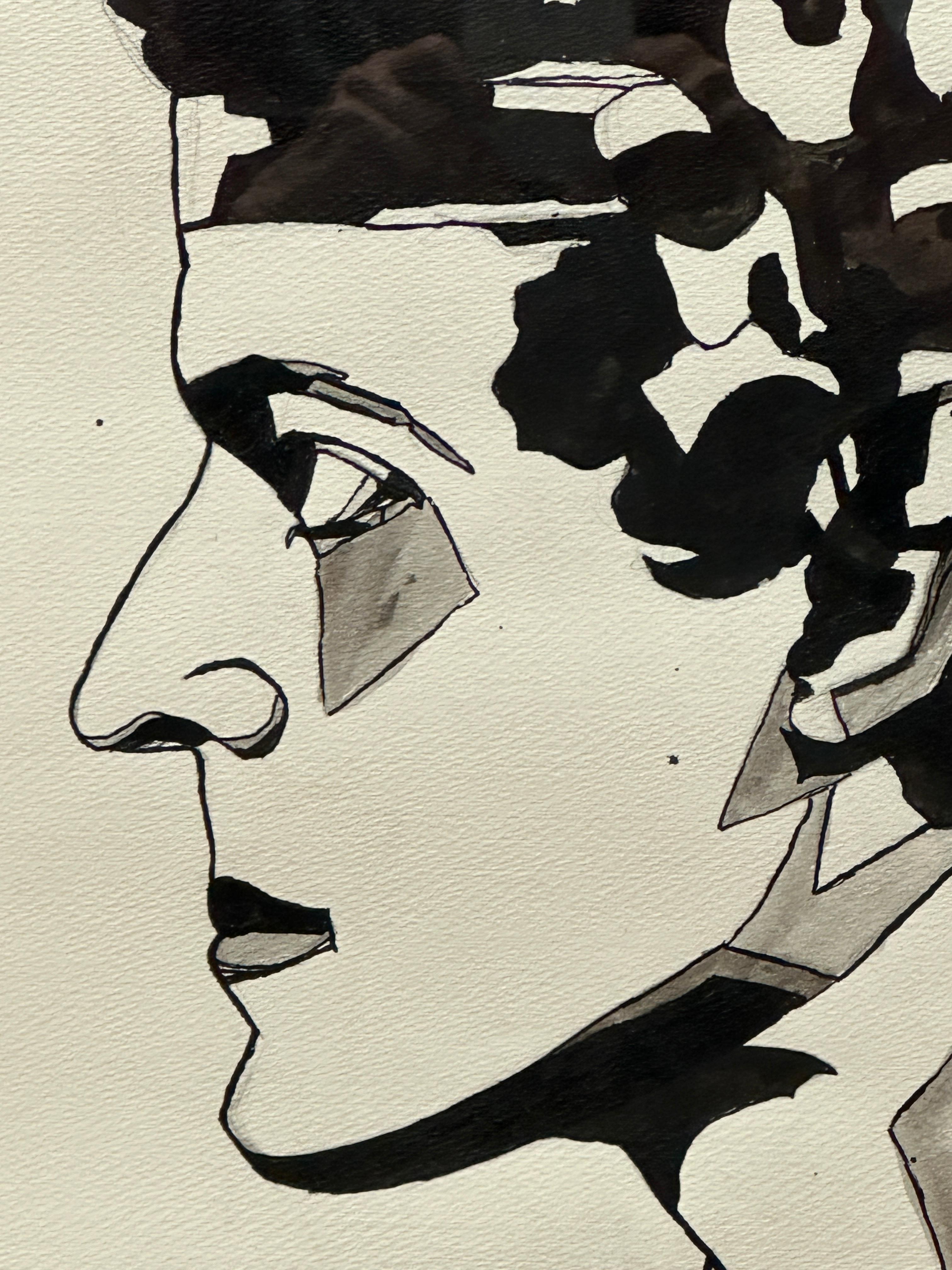 Mid-Century Modern Portrait de John Barrymore en Hamlet, encre et aquarelle en vente