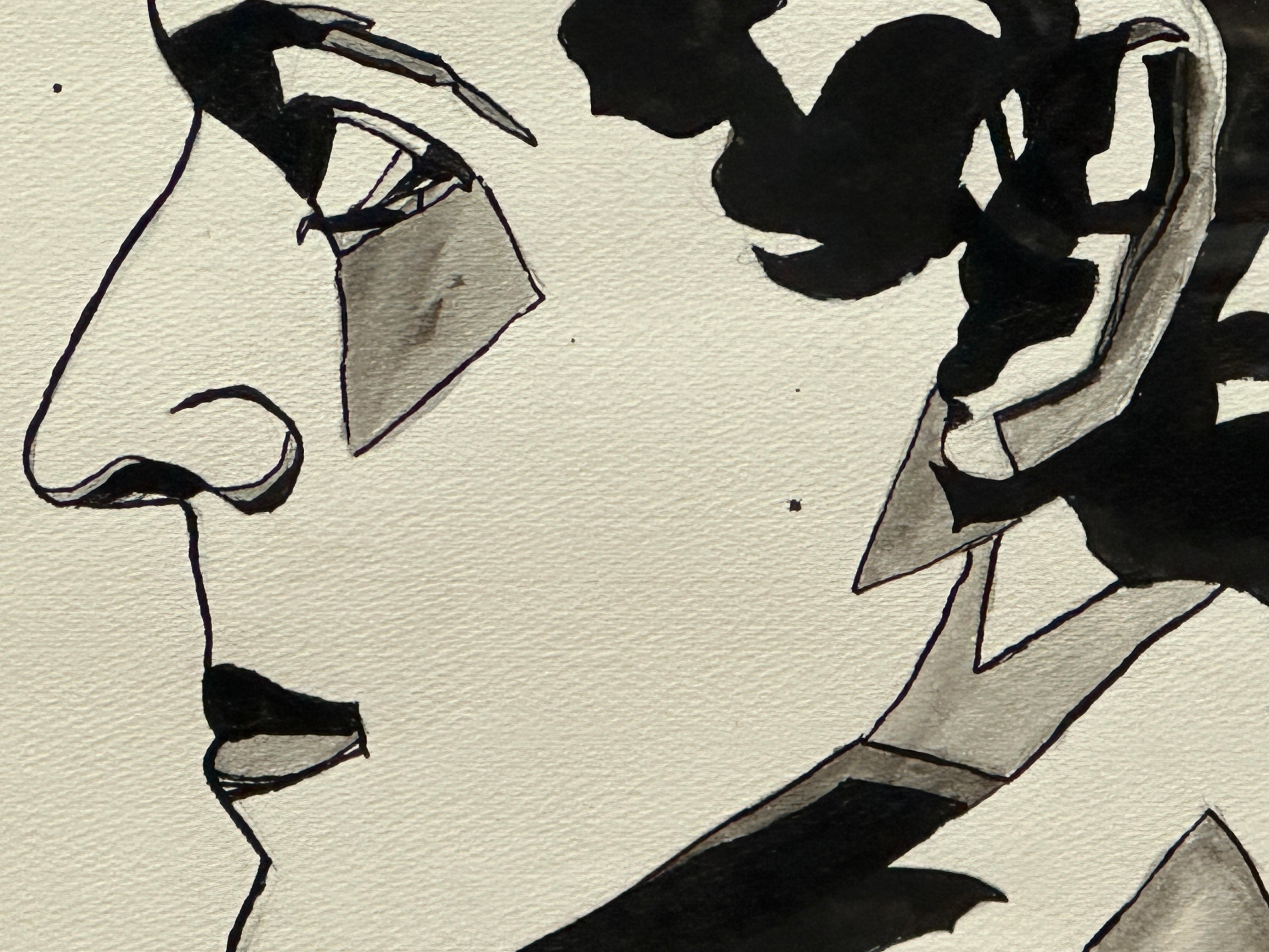 Portrait de John Barrymore en Hamlet, encre et aquarelle Excellent état - En vente à Pasadena, CA