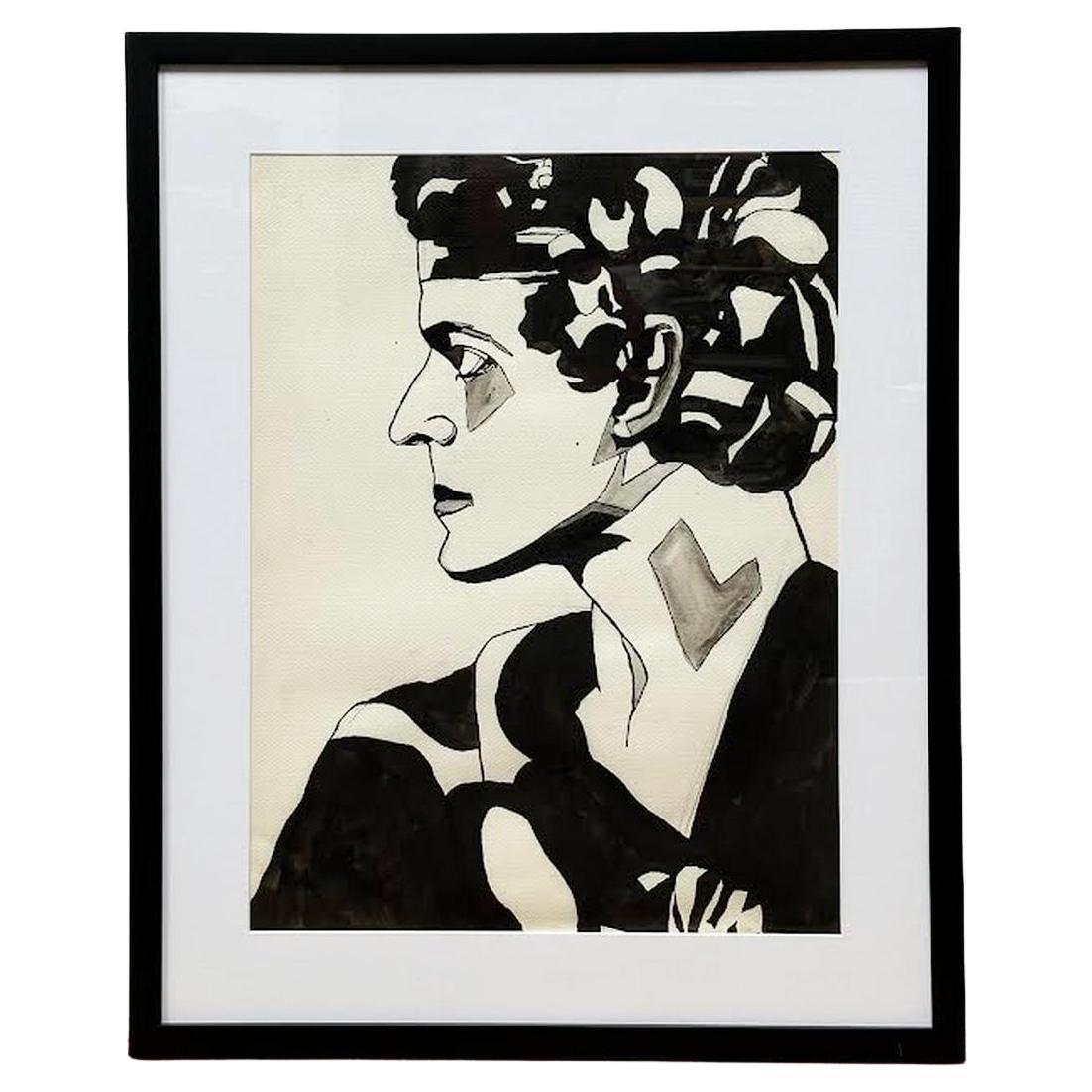 John Barrymore in Hamlet, Tinte und Aquarellzeichnung, Porträt