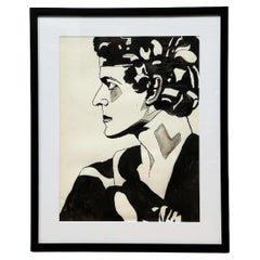 Portrait de John Barrymore en Hamlet, encre et aquarelle