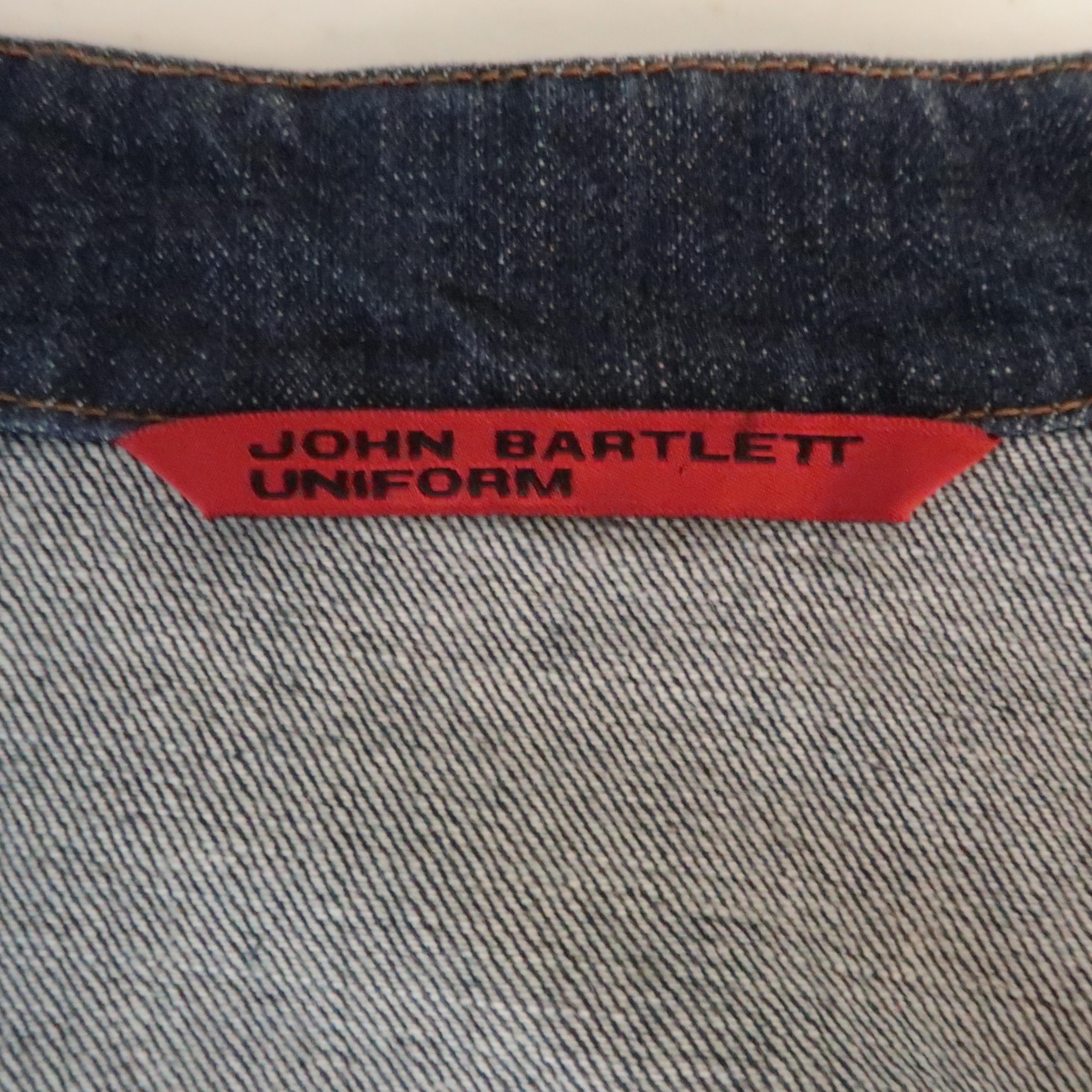JOHN BARTLETT 42 Indigo Denim Stripe Zip Up Biker Style Jacket 3