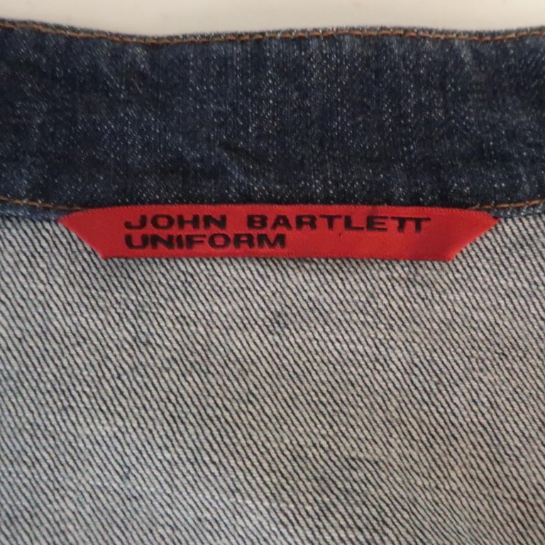 JOHN BARTLETT 42 Indigo Denim Stripe Zip Up Biker Style Jacket at 1stDibs