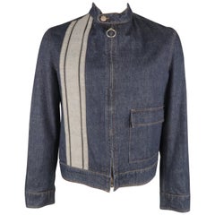 JOHN BARTLETT 42 Indigofarbene Jacke aus Denim mit Reißverschluss im Biker-Stil