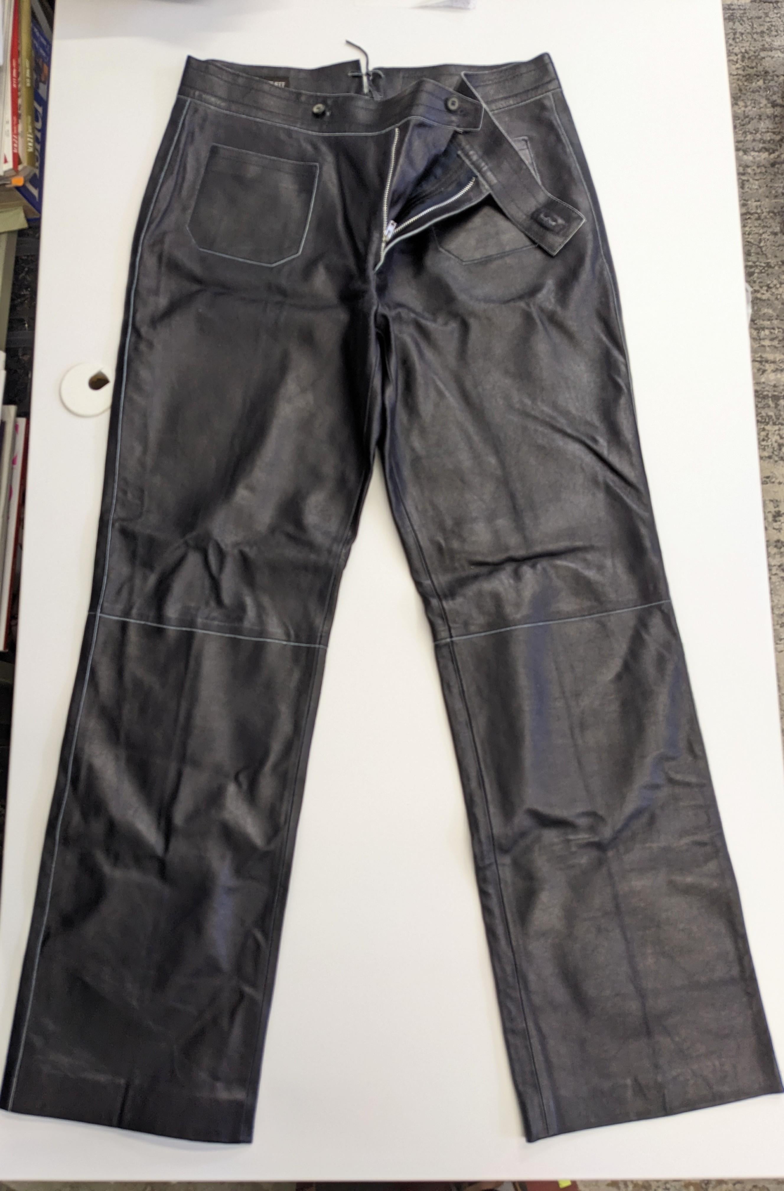 Black John Bartlett Deep Eggplant Leather Jeans For Sale