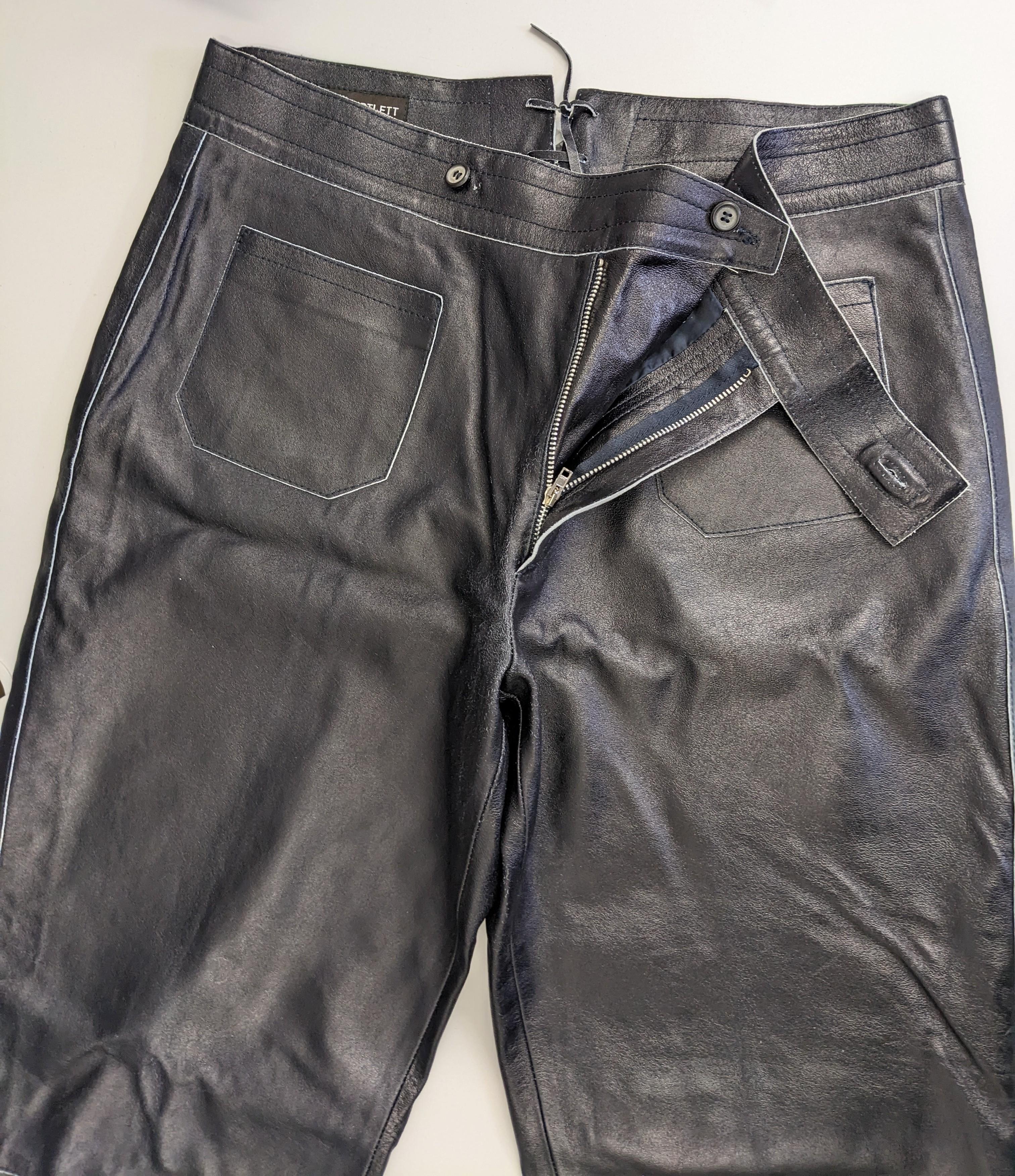 John Bartlett Deep Eggplant Leather Jeans In Excellent Condition For Sale In New York, NY