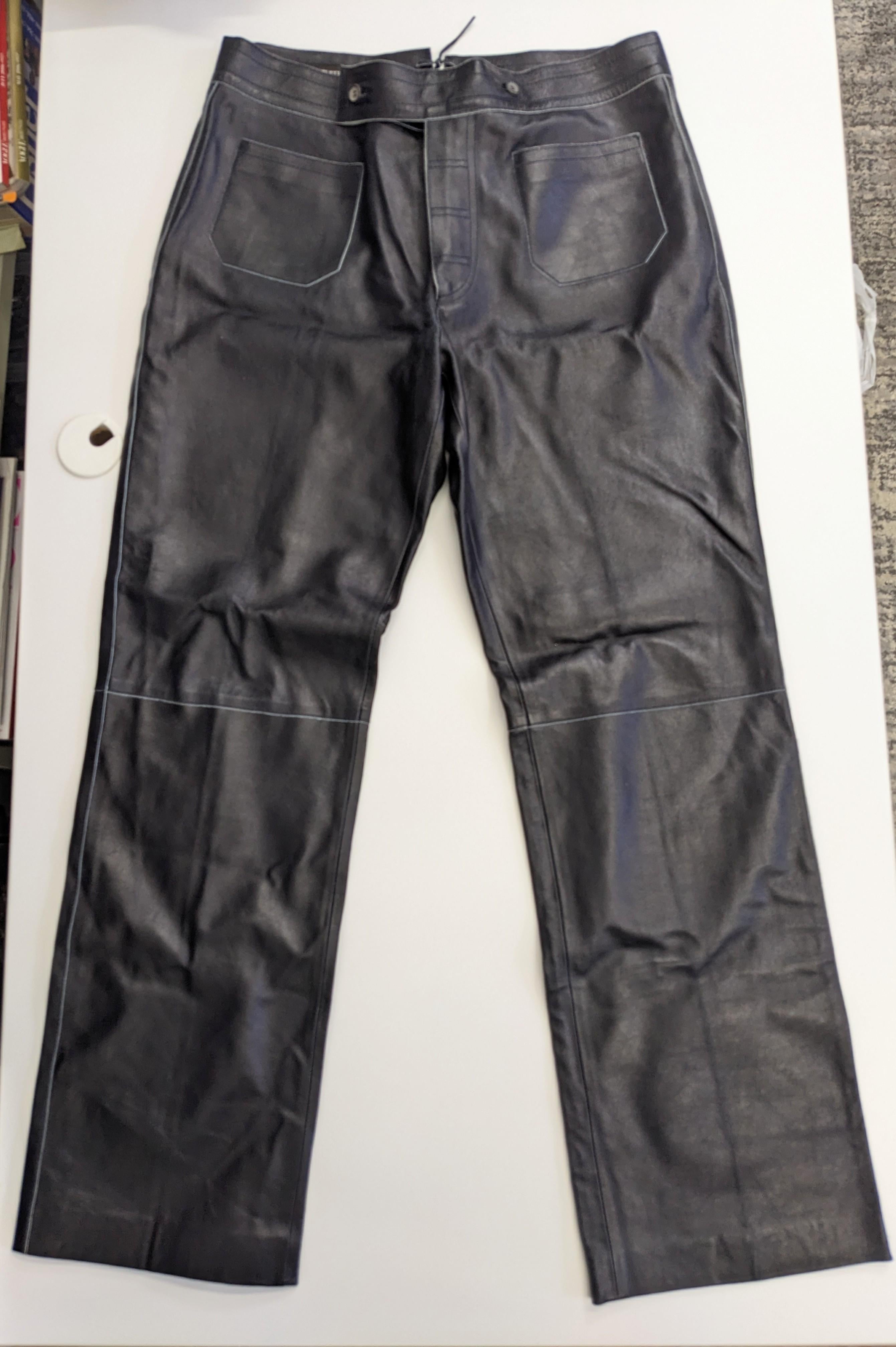 Men's John Bartlett Deep Eggplant Leather Jeans For Sale