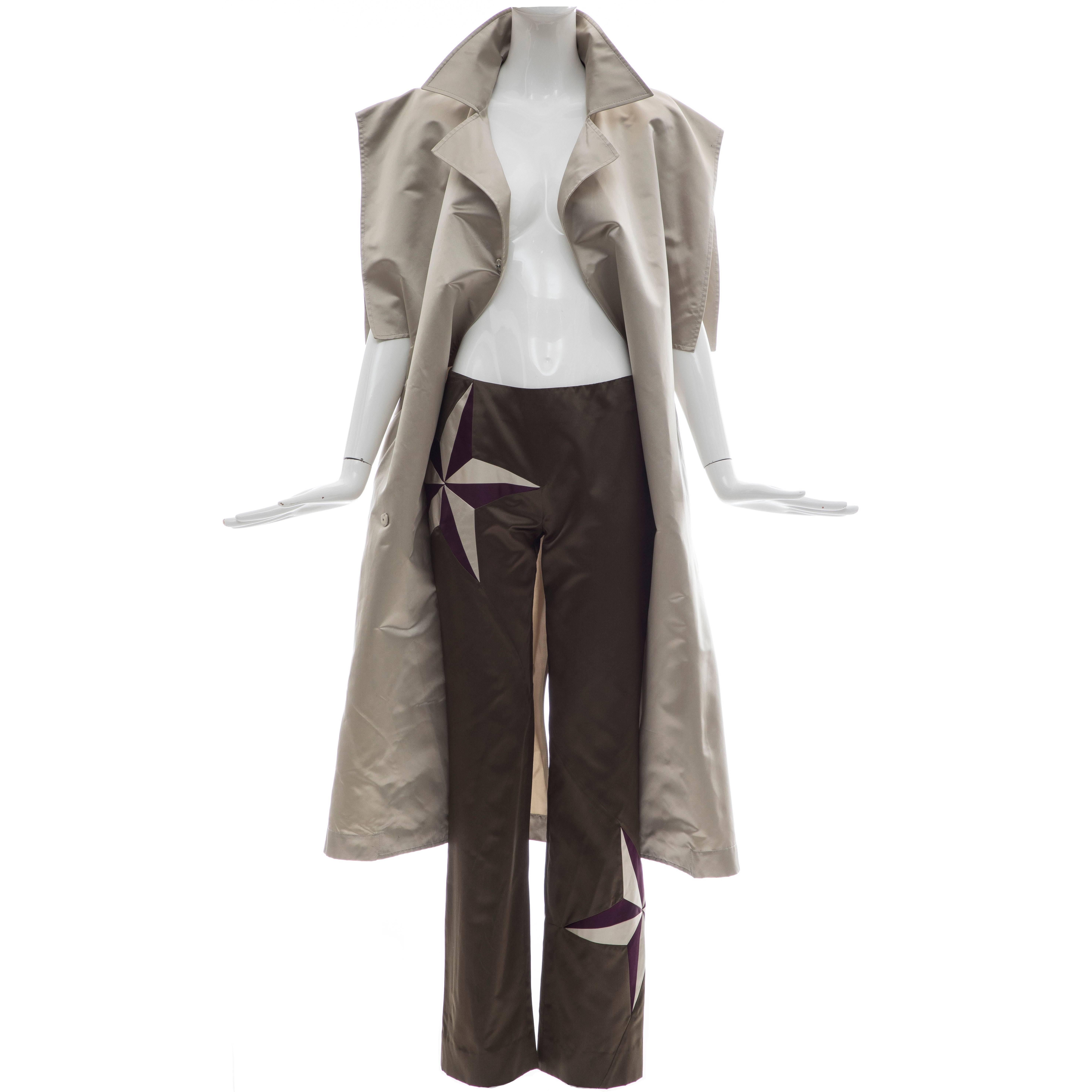 John Bartlett Pewter Slik Chameuse Belted Kimono Jacket Pant Ensemble, Spring 01 For Sale