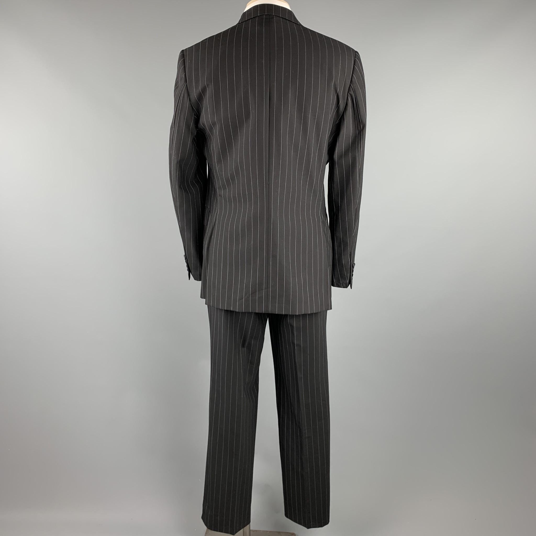 JOHN BARTLETT Size 40 Regular Black Chalkstripe Wool Notch Lapel Suit In Excellent Condition In San Francisco, CA