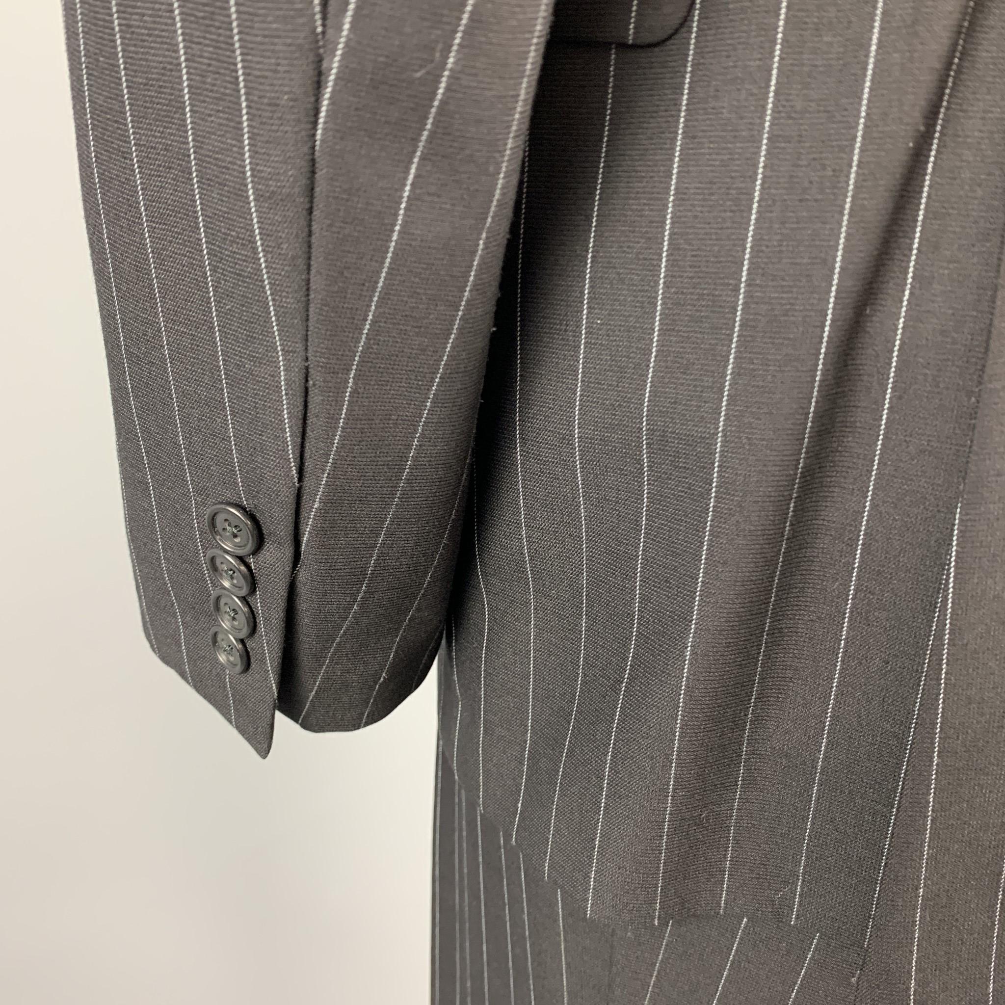 Men's JOHN BARTLETT Size 40 Regular Black Chalkstripe Wool Notch Lapel Suit