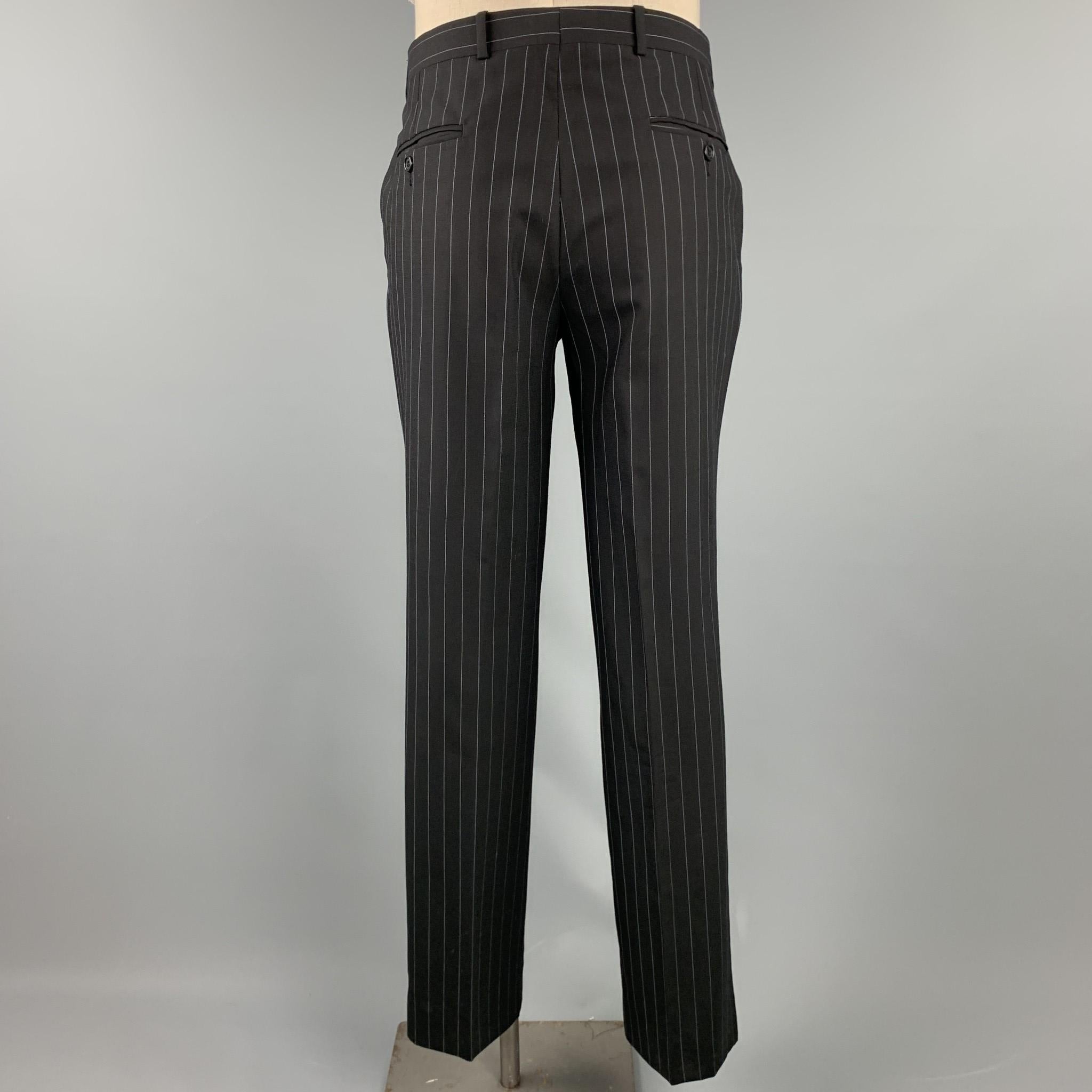 JOHN BARTLETT Size 40 Regular Black Chalkstripe Wool Notch Lapel Suit 2