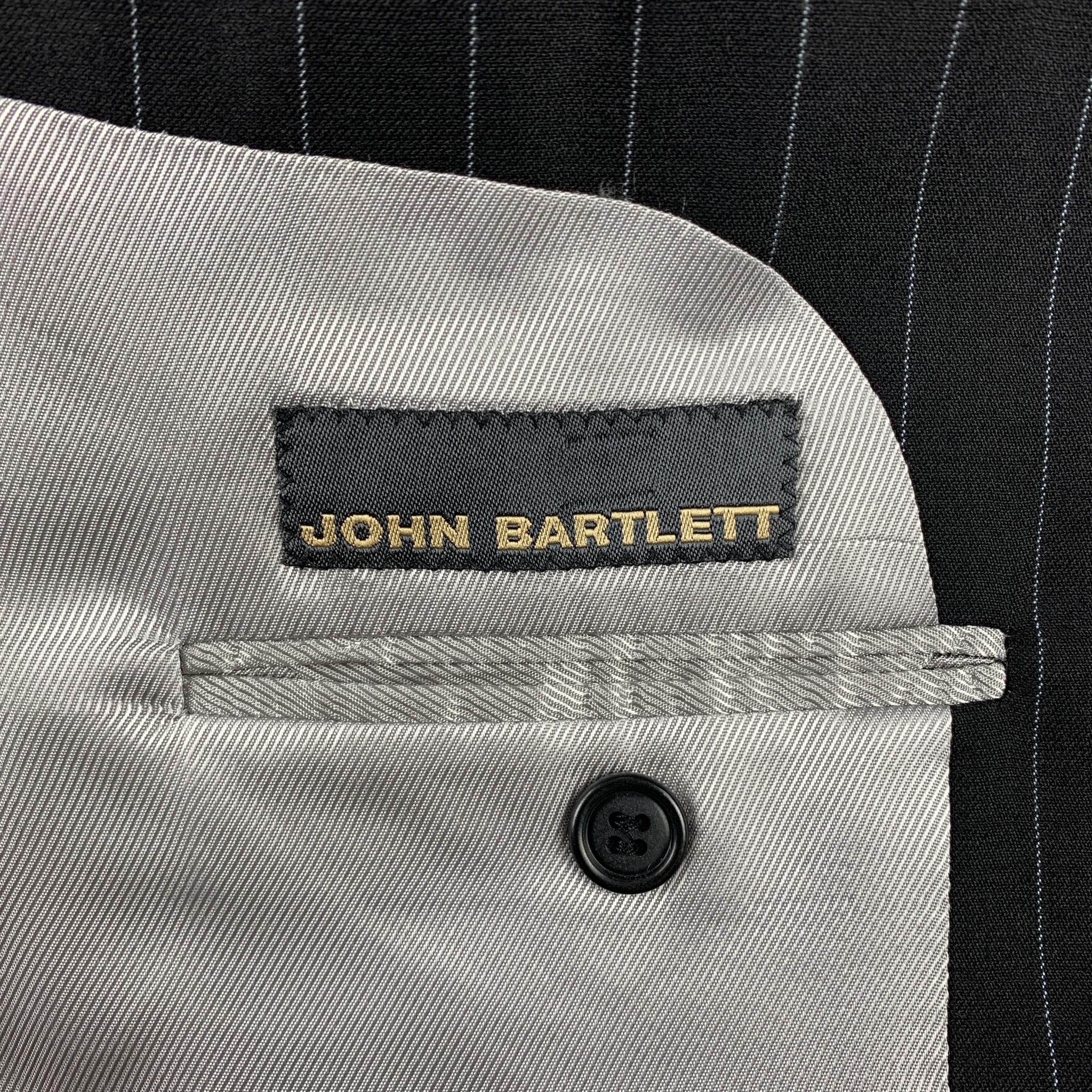 JOHN BARTLETT Size 40 Regular Black Chalkstripe Wool Notch Lapel Suit 3
