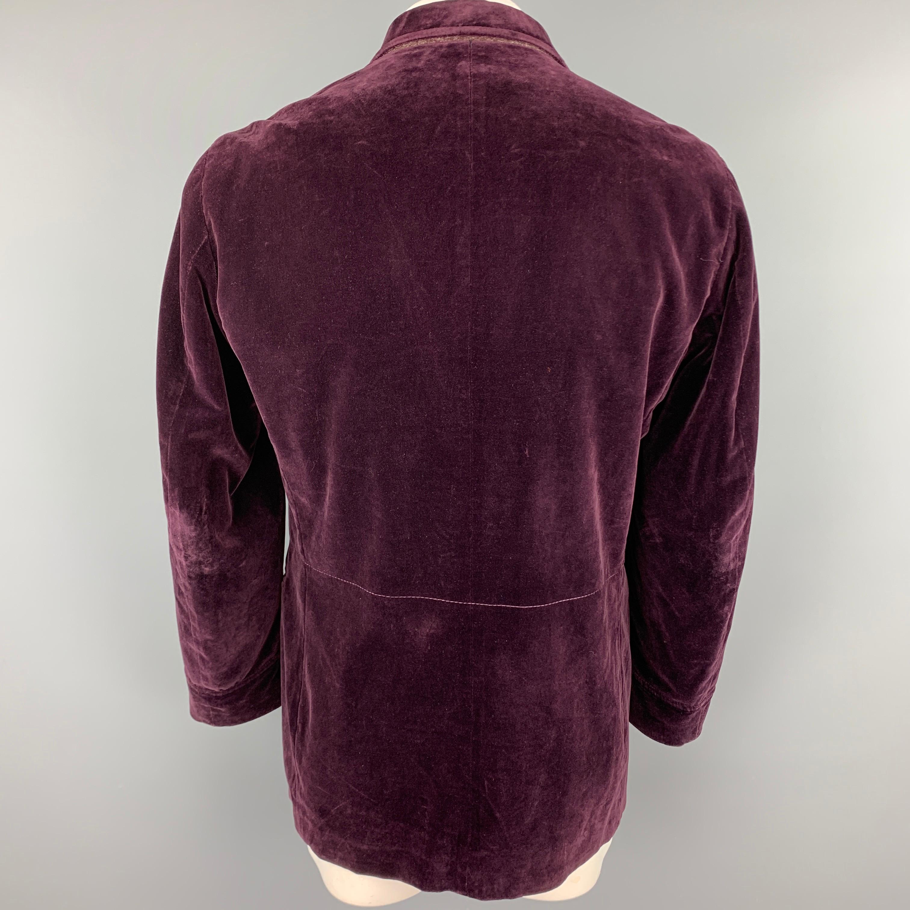 Black JOHN BARTLETT Size 42 Purple Stitched Cotton Notch Lapel Sport Coat